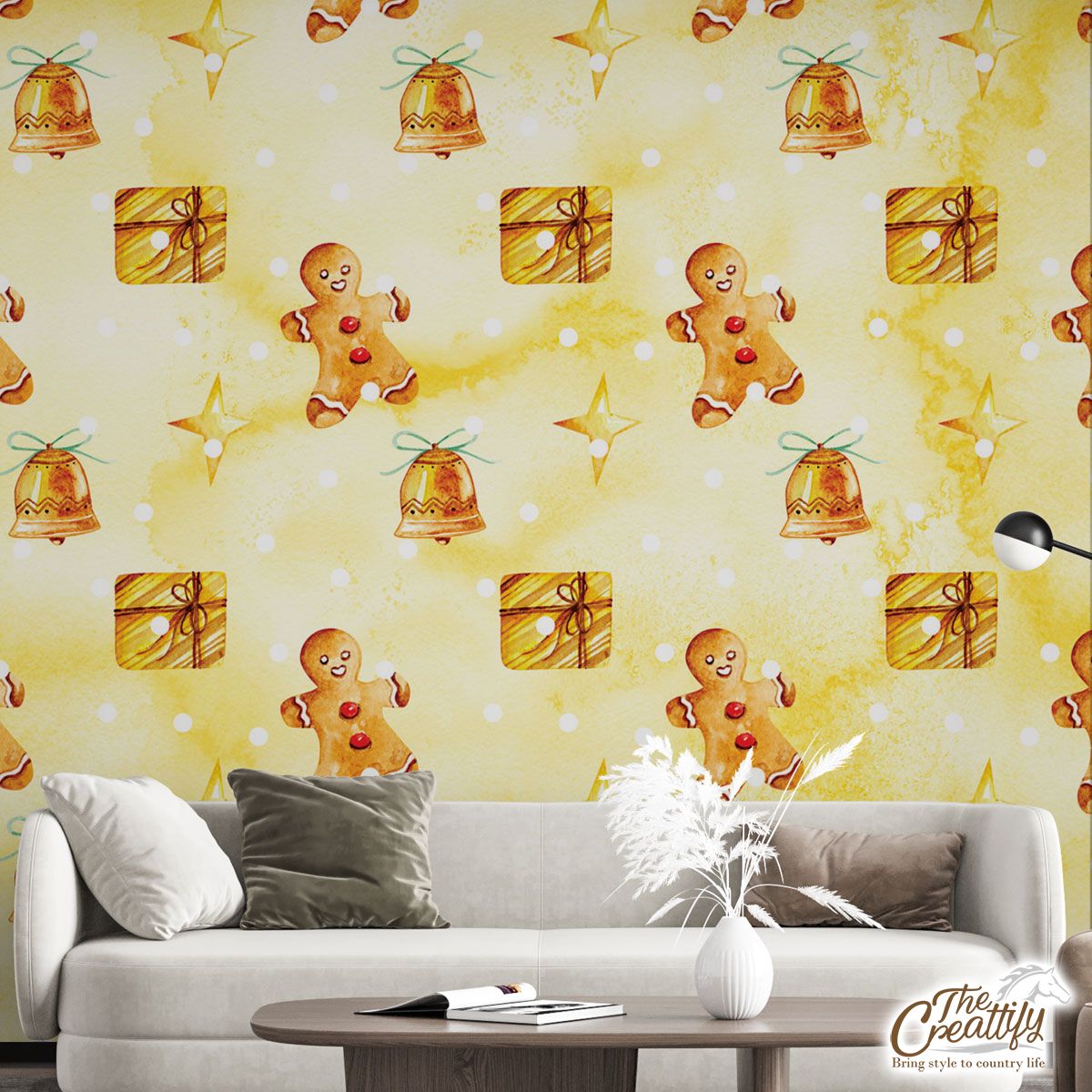 Gingerbread, Gingerbread Man, Bells And Christmas Gifts Wall Mural