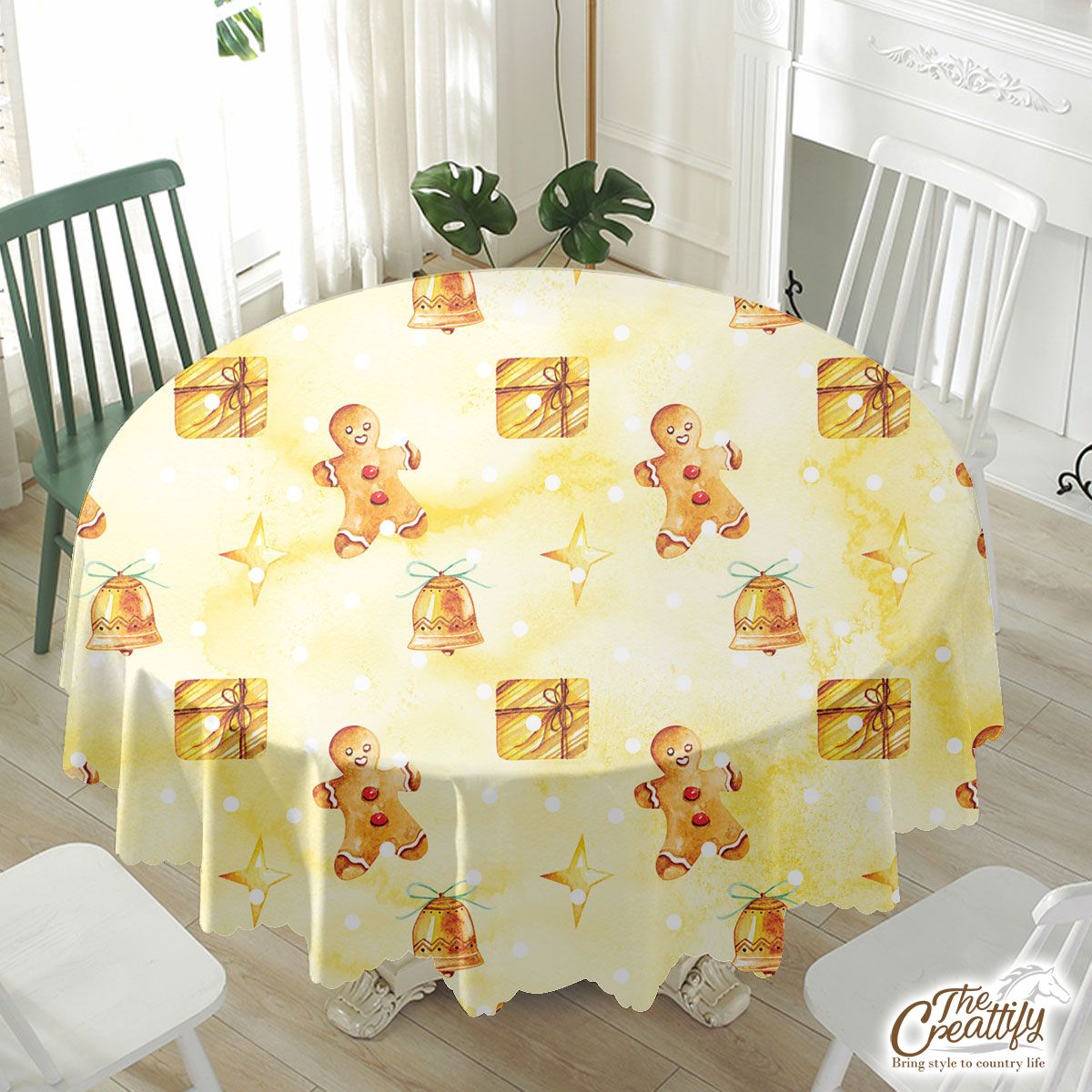 Gingerbread, Gingerbread Man, Bells And Christmas Gifts Waterproof Tablecloth