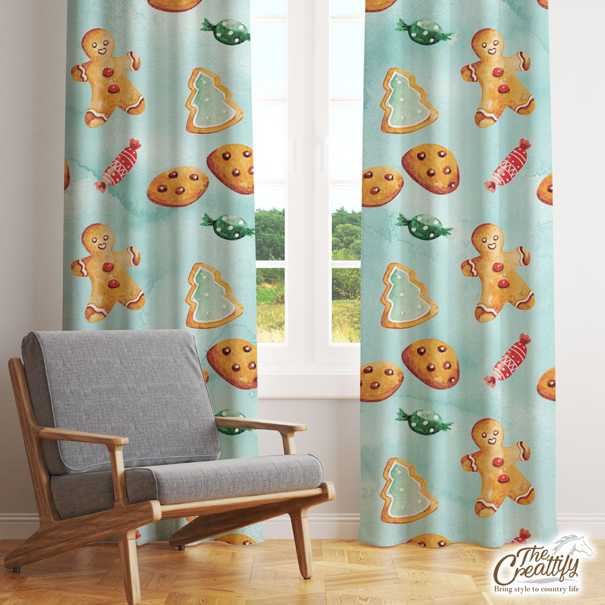Gingerbread, Christmas Candy, Gingerbread Man Cookies Window Curtain