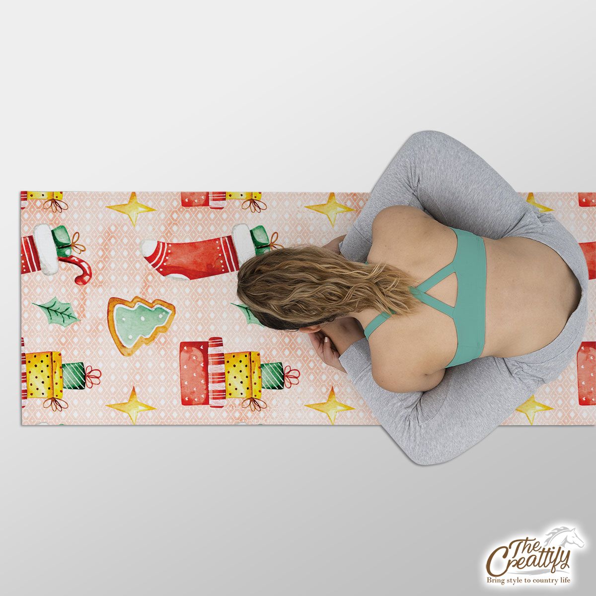 Gingerbread, Christmas Tree, Red Socks With Candy Canes Yoga Mat