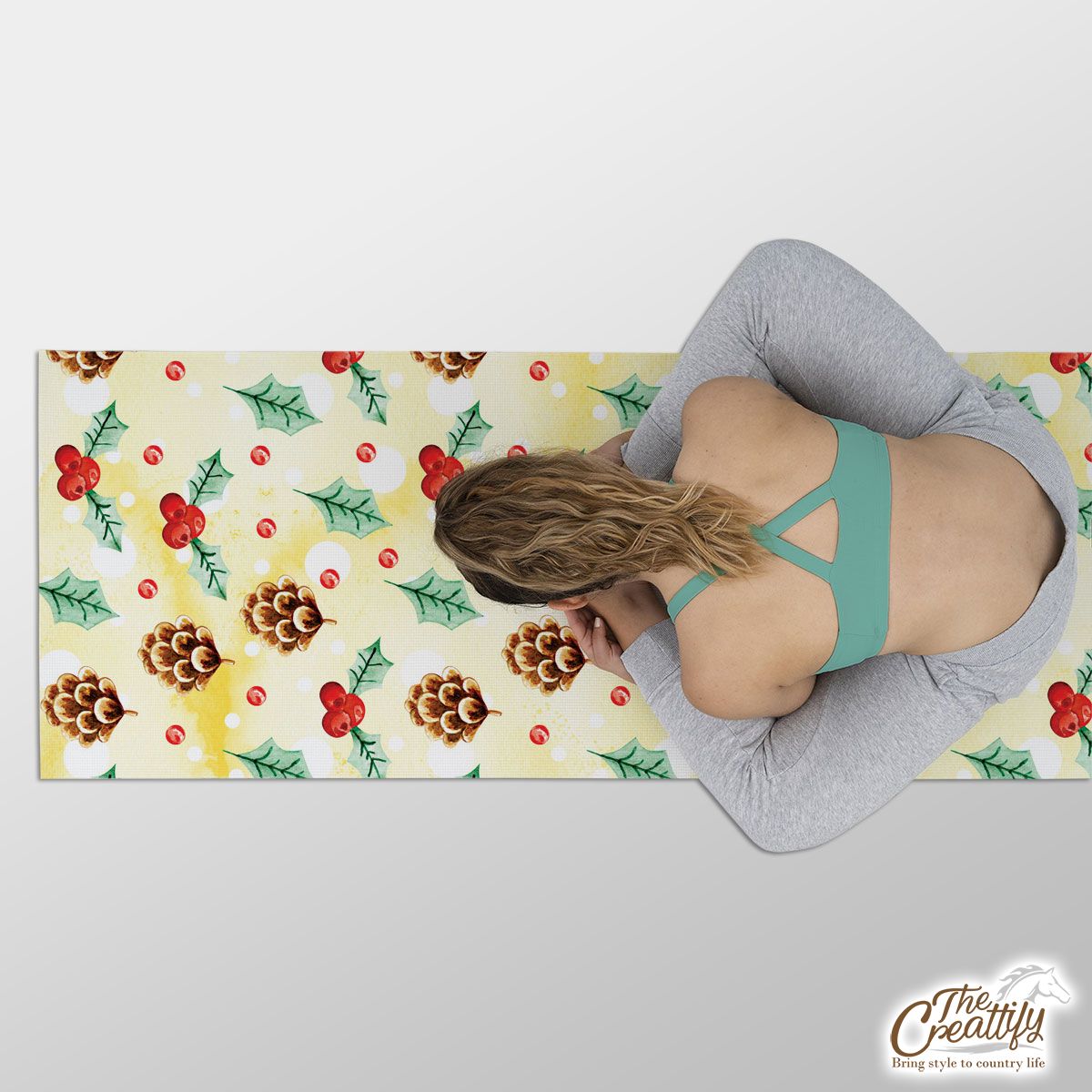 Holly Leaf, Pine Cone, Holly Berry Yoga Mat