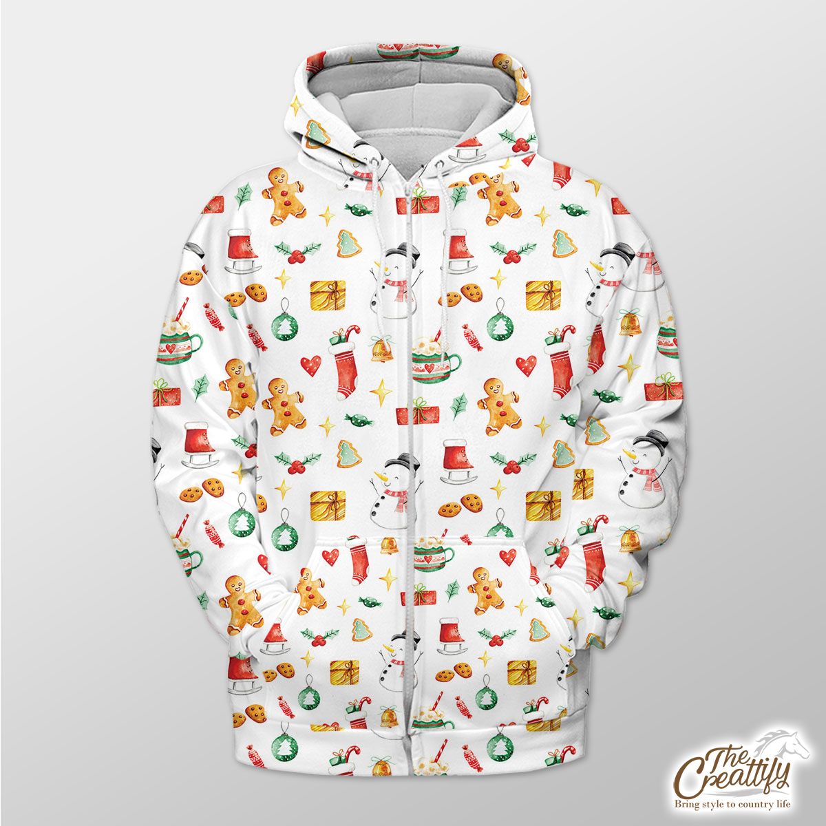 Snowman, Gingerbread And Christmas Gifts Zip Hoodie