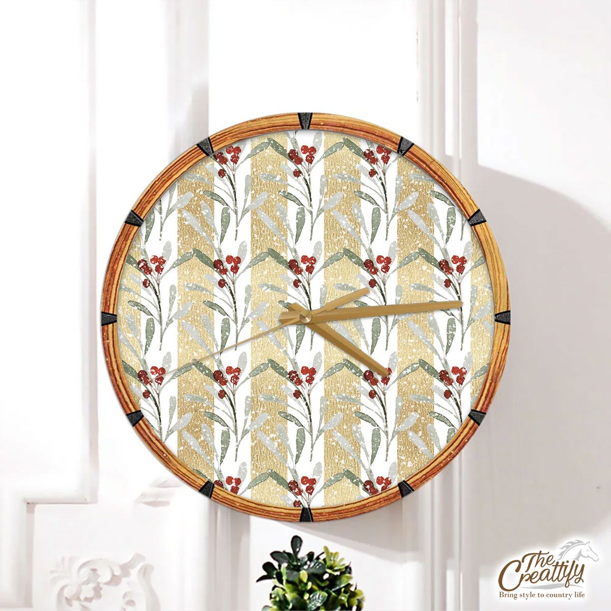 Christmas Mistletoe, Cartoon Mistletoe, Mistletoe Tree Wall Clock
