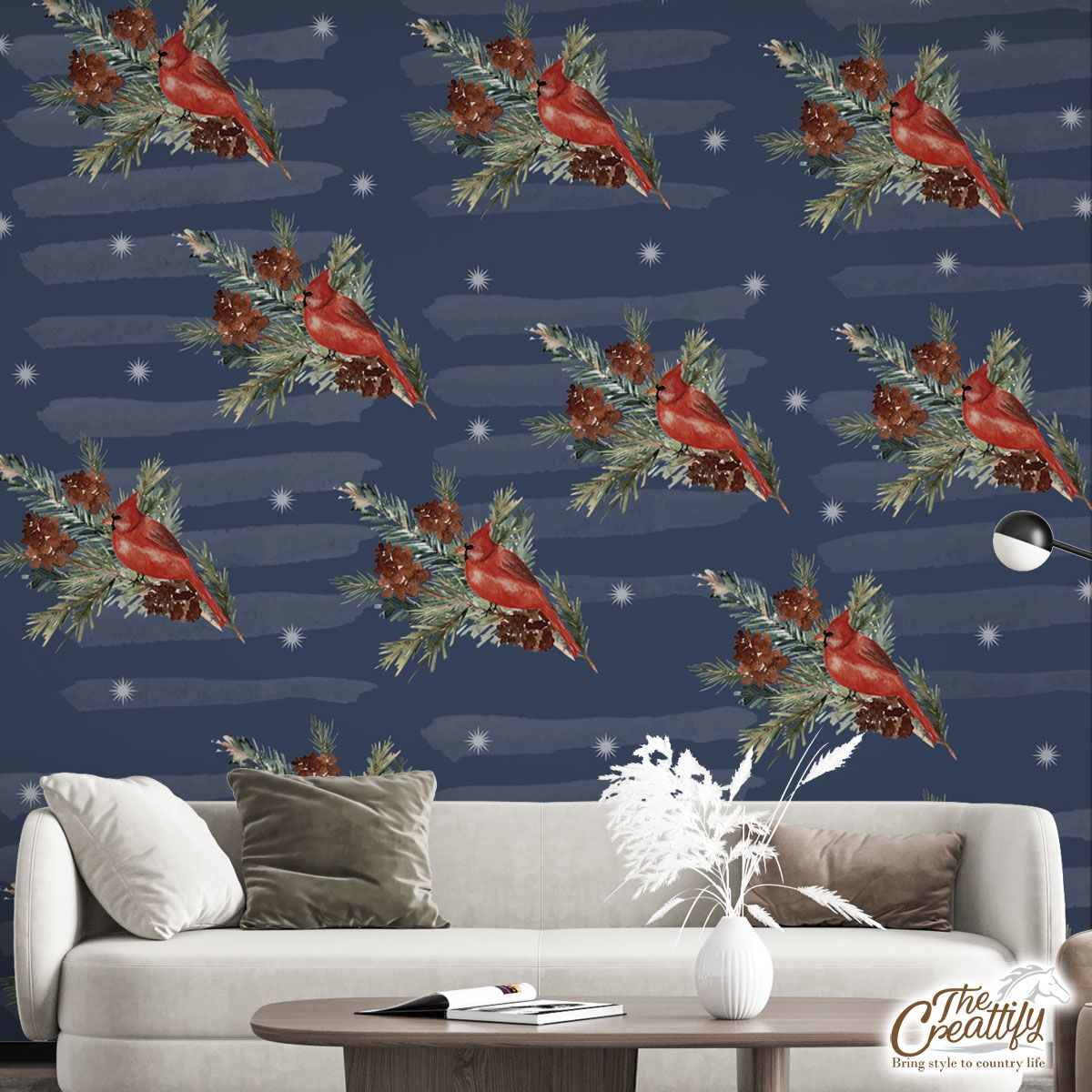 Cardinal Bird, Christmas Tree Branches Wall Mural