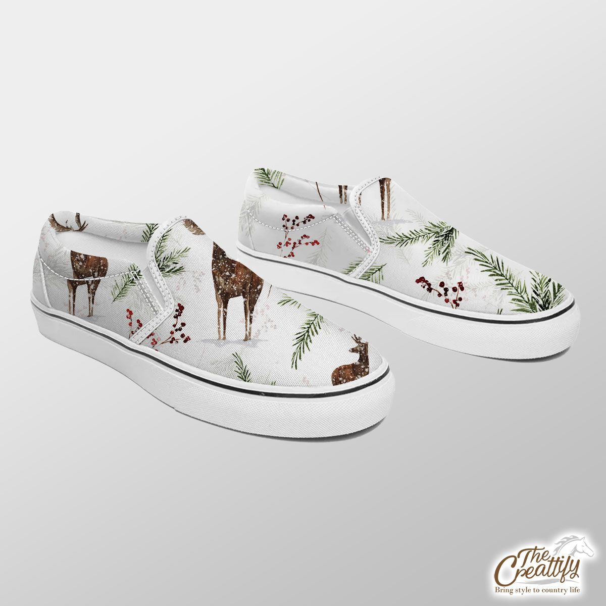 Reindeer, Santas Reindeer And Christmas Mistletoe Slip On Sneakers