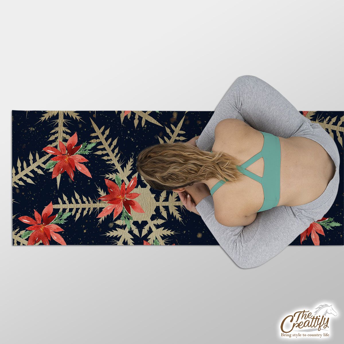 Poinsettia, Snowflake, Snowflake Pattern Yoga Mat