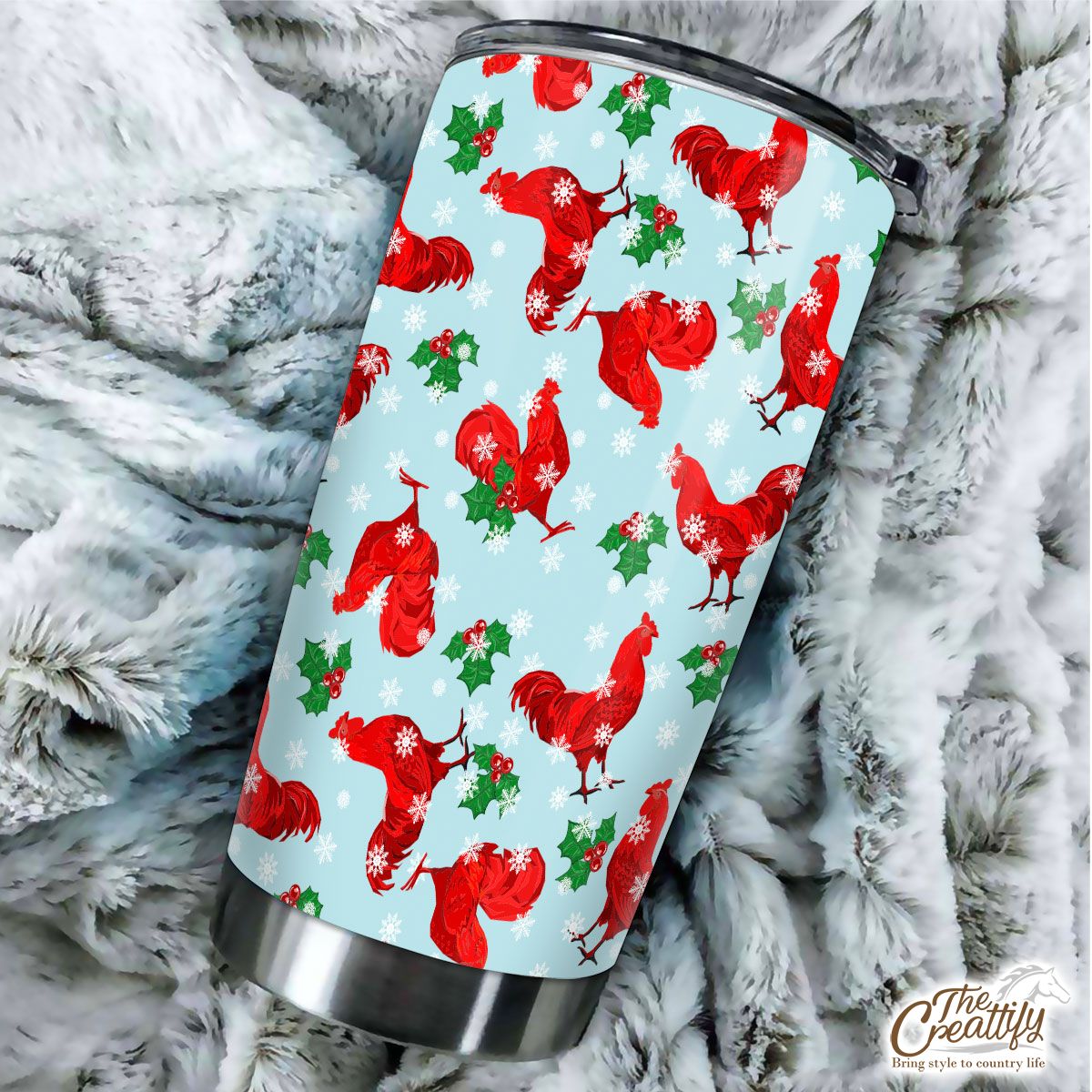 Christmas Chicken With Holly Leaf And Snowflake Tumbler
