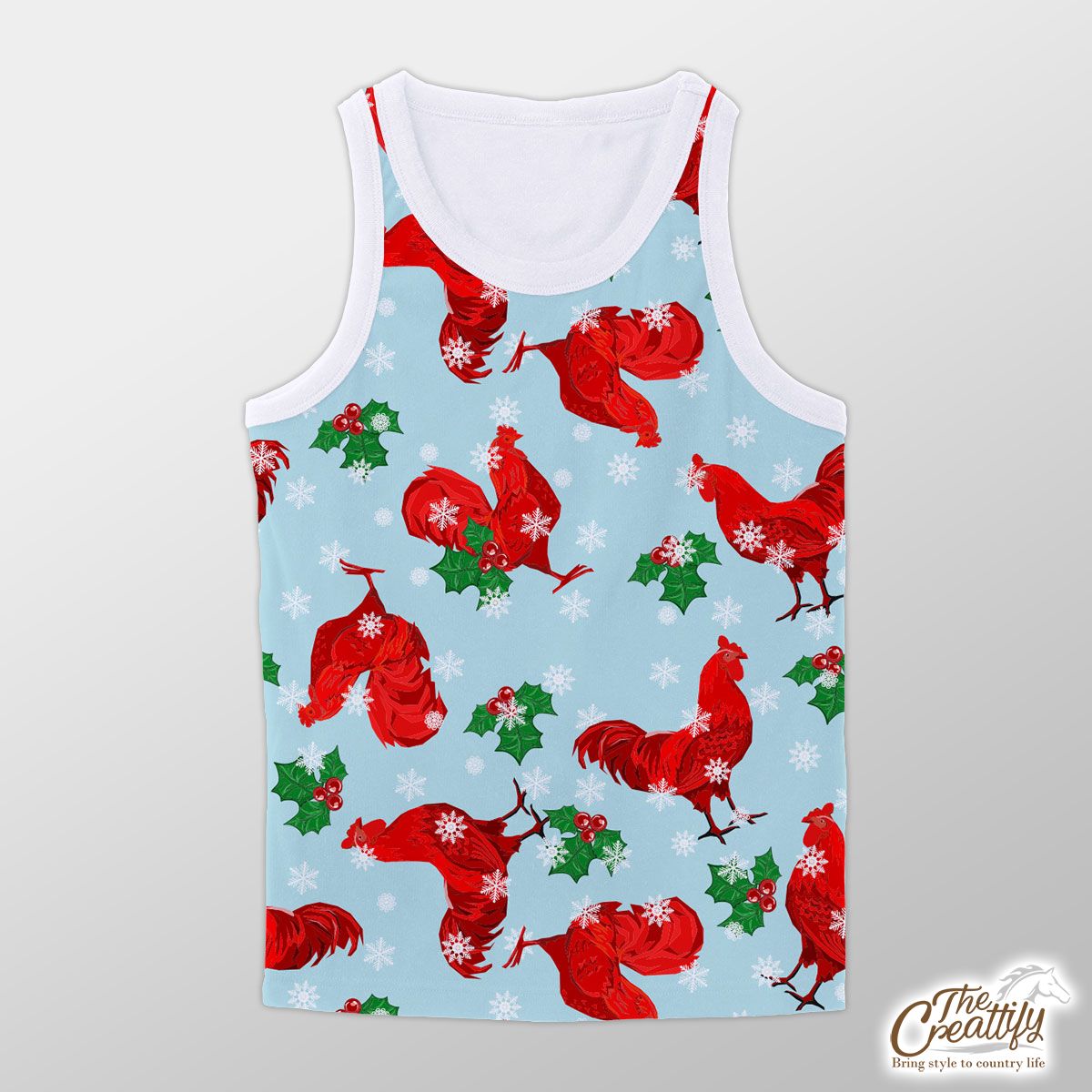 Christmas Chicken With Holly Leaf And Snowflake Unisex Tank Top