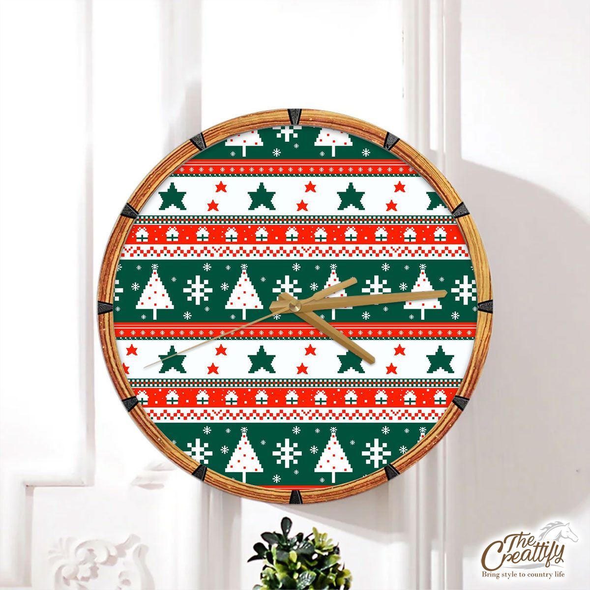 Ugly Patterns With Pine Tree And Snowflake Wall Clock
