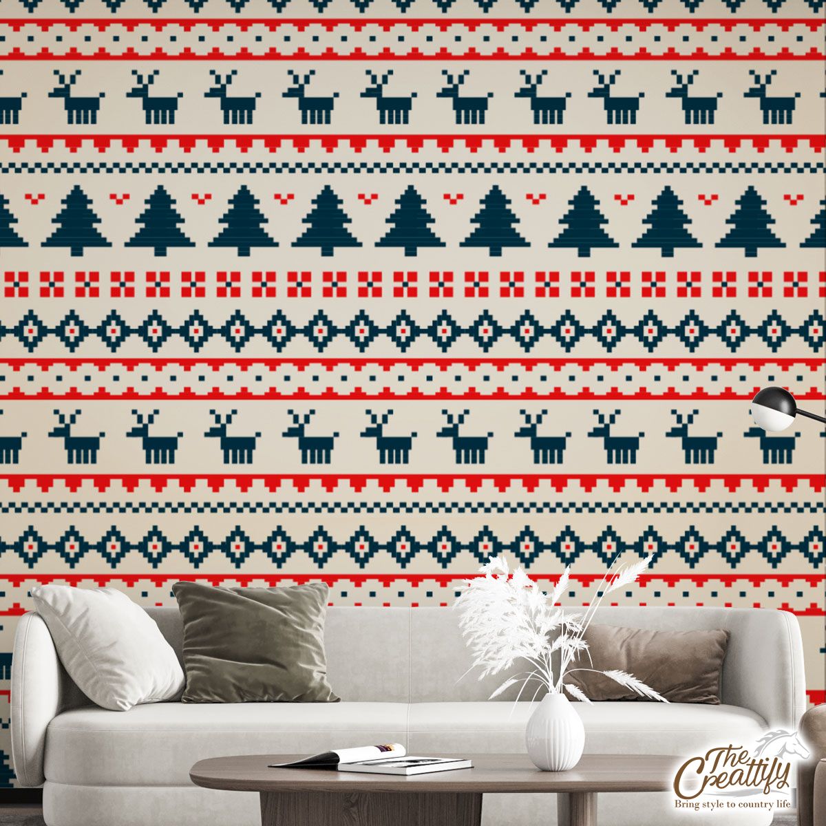 Ugly Patterns With Santas Reindeer And Pine Tree Wall Mural