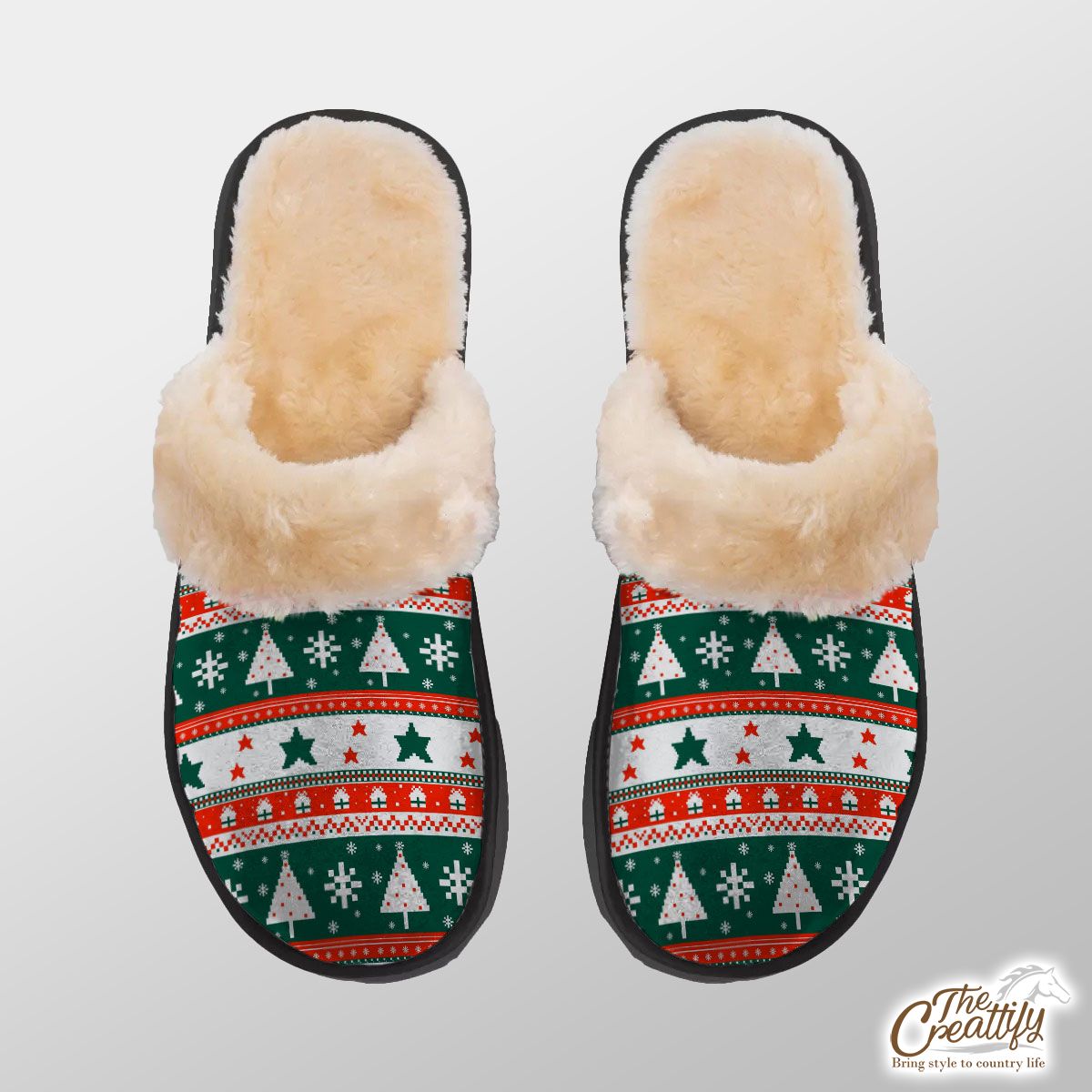 Ugly Patterns With Pine Tree And Snowflake Home Plush Slippers