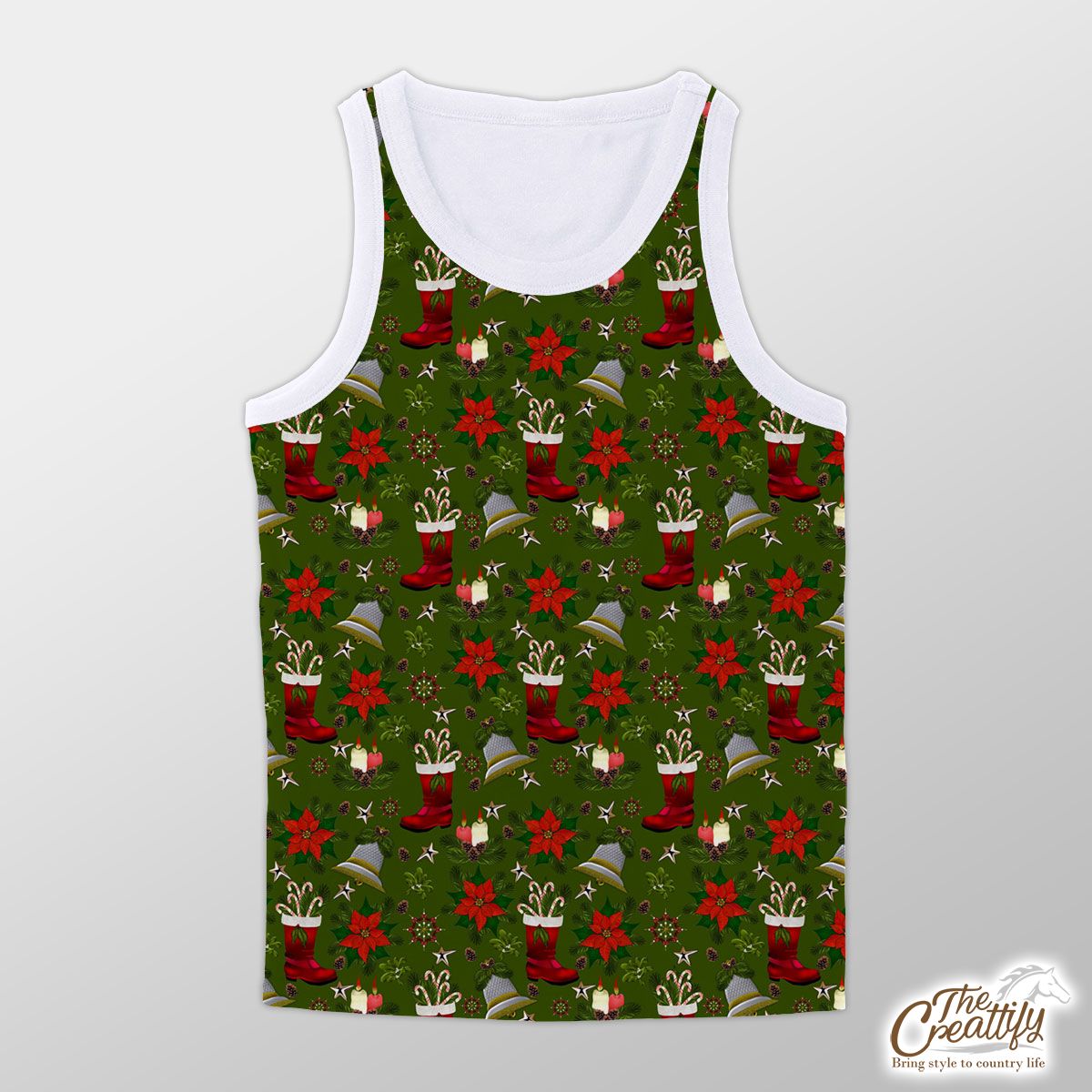 Christmas Candles, Candy Canes, Poinsettia And Bells Unisex Tank Top
