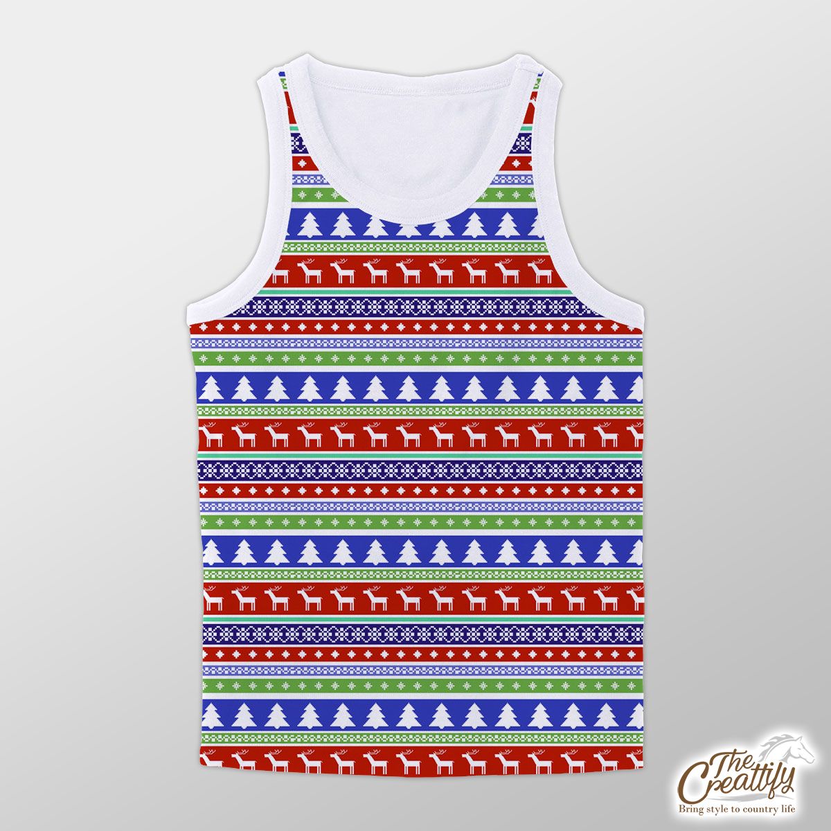 Christmas Pattern With Reindeer And Pine Tree Unisex Tank Top