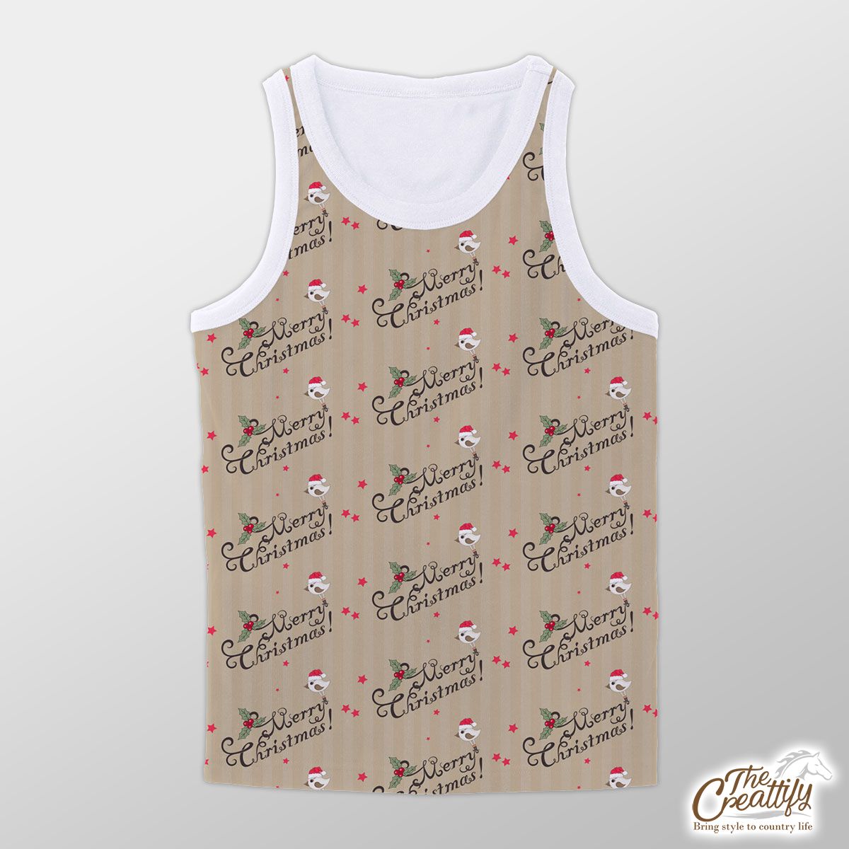 Merry Christmas With Cardinal Bird And Holly Leaf Unisex Tank Top
