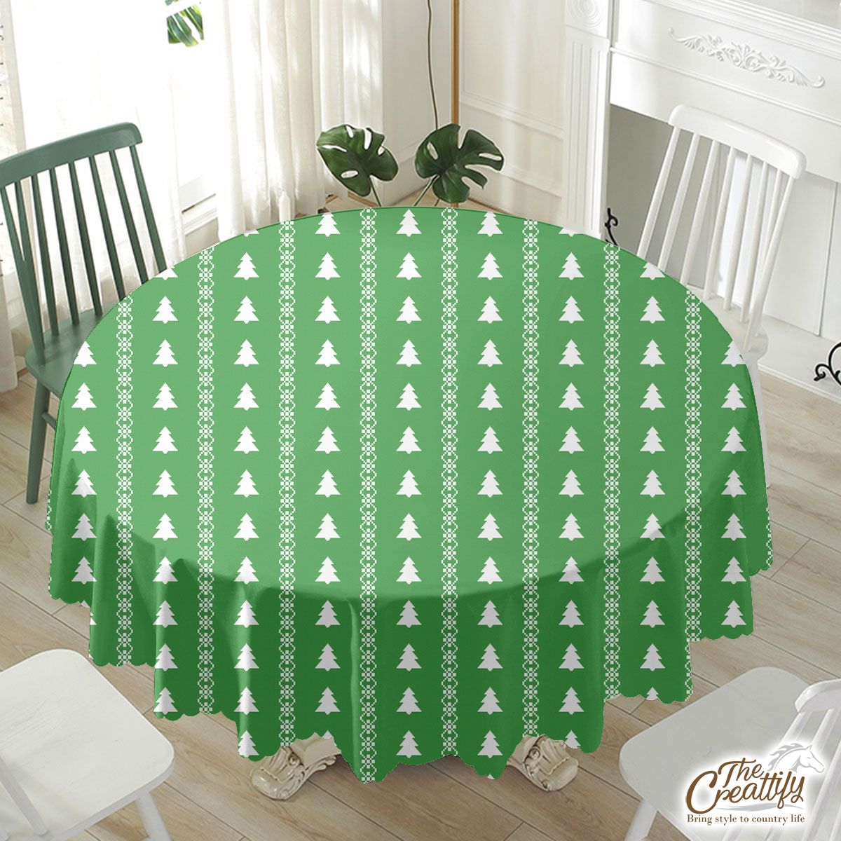 Christmas Tree, Pine Tree, Christmas Plant On Green Waterproof Tablecloth