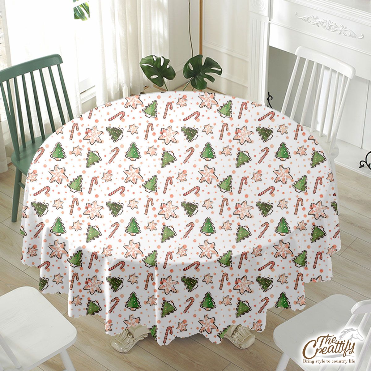 Christmas Tree, Pine Tree, Snowflake And Candy Canes Waterproof Tablecloth