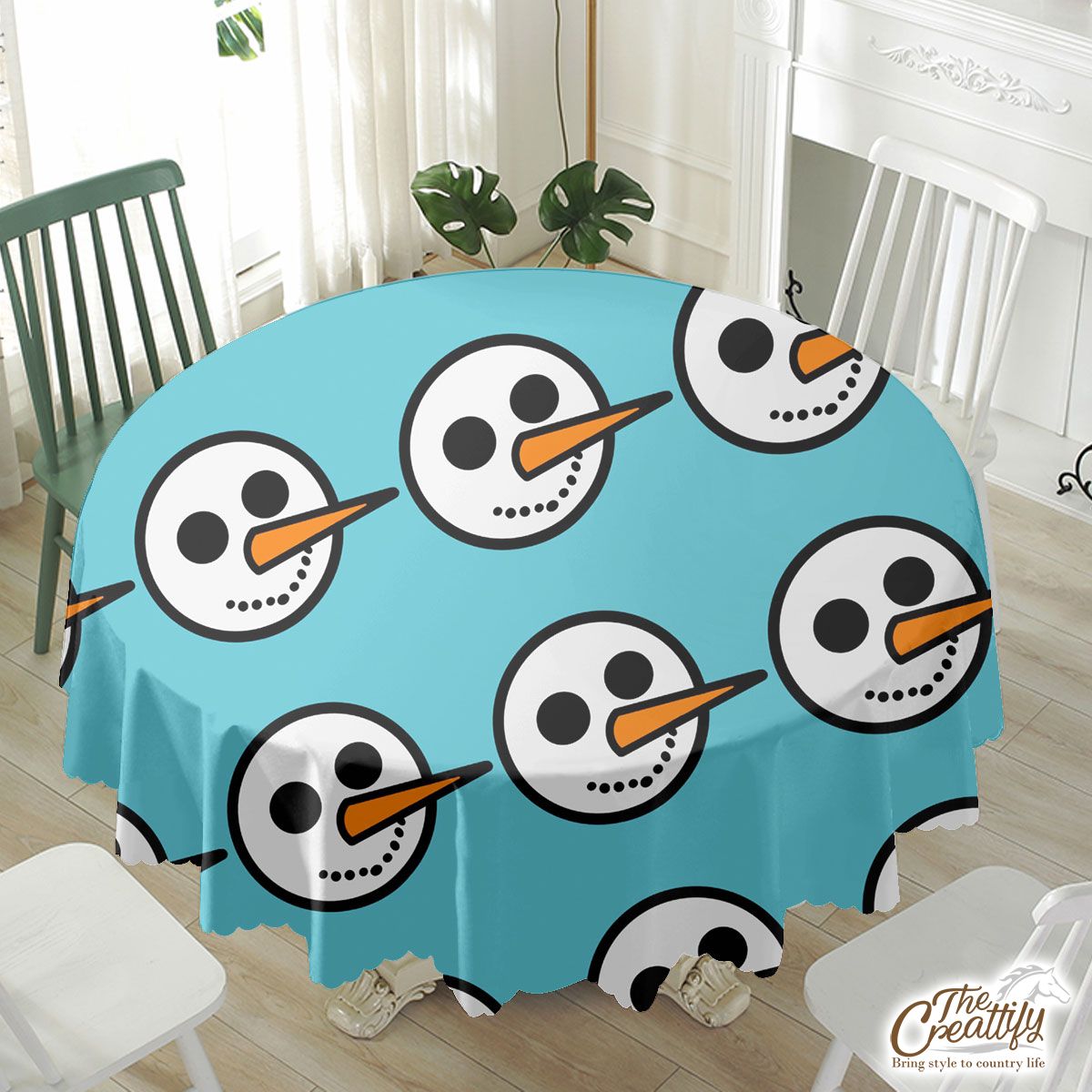 Snowman, Snowman Face, Christmas Snowman Waterproof Tablecloth