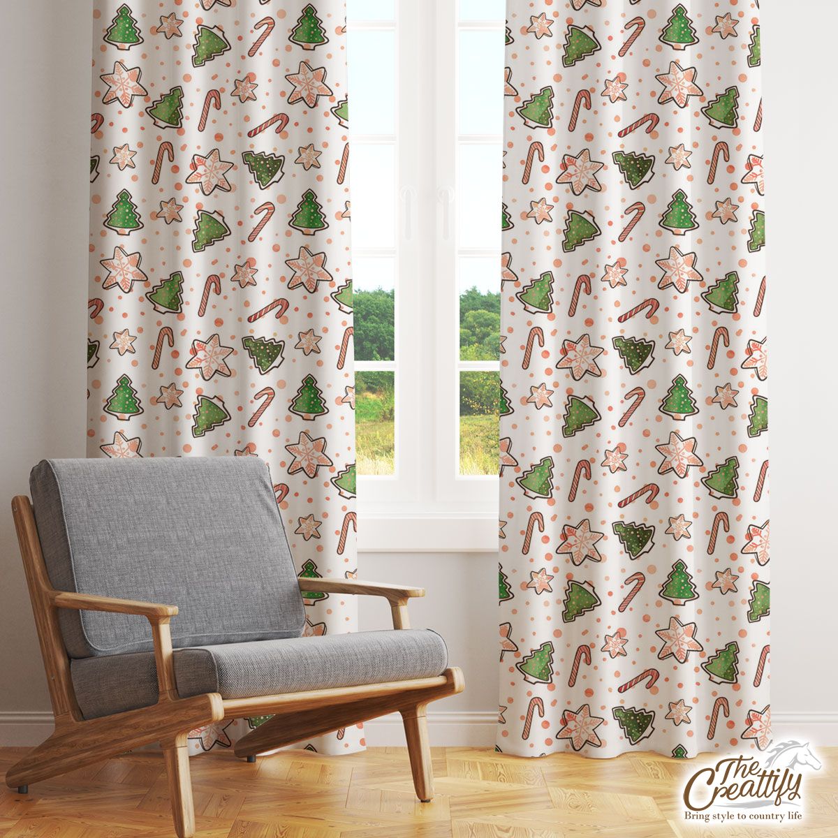 Christmas Tree, Pine Tree, Snowflake And Candy Canes Window Curtain