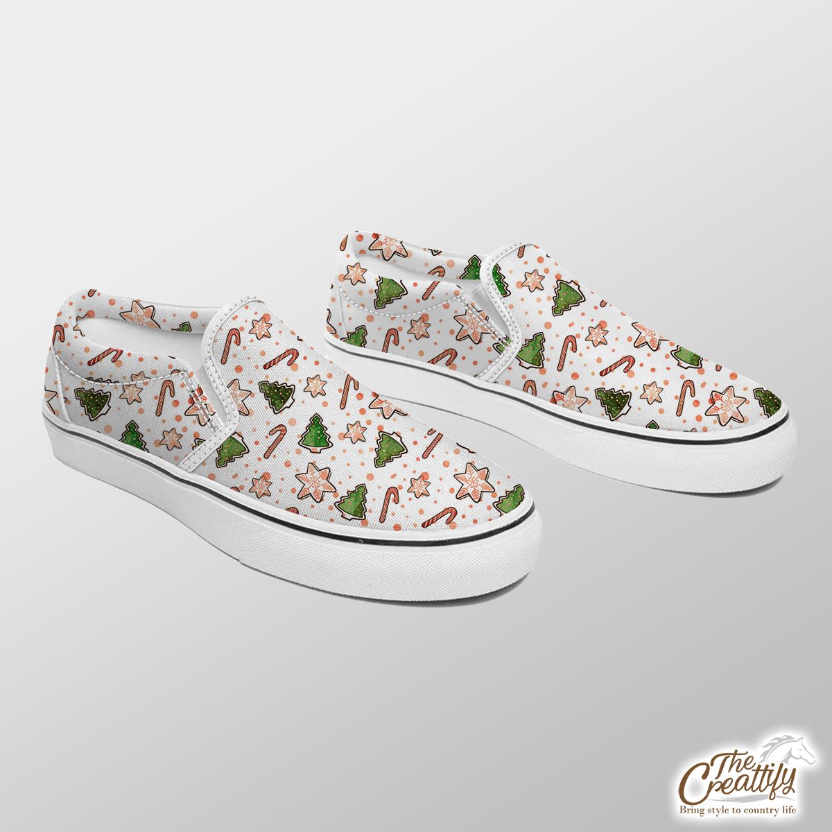 Christmas Tree, Pine Tree, Snowflake And Candy Canes Slip On Sneakers