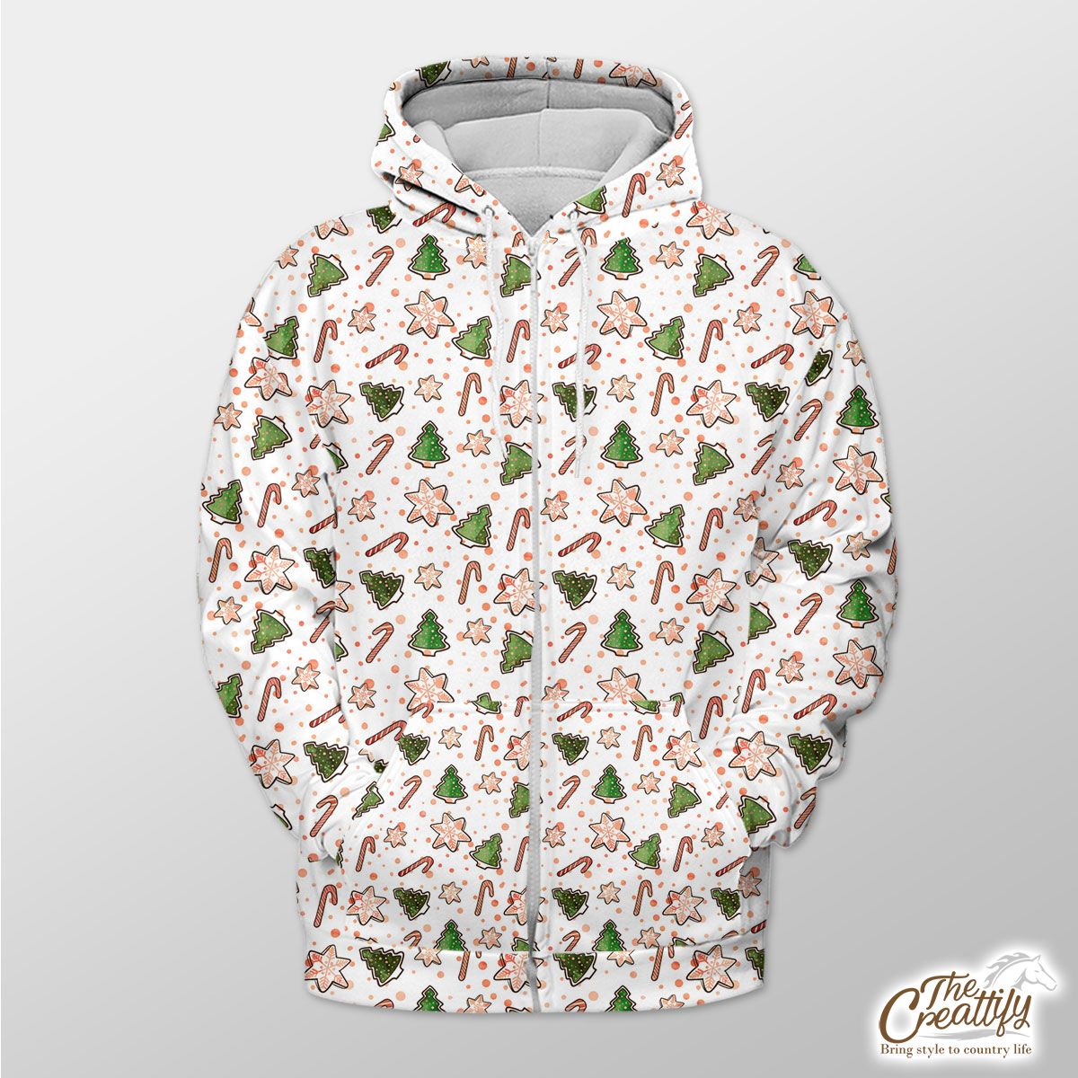 Christmas Tree, Pine Tree, Snowflake And Candy Canes Zip Hoodie
