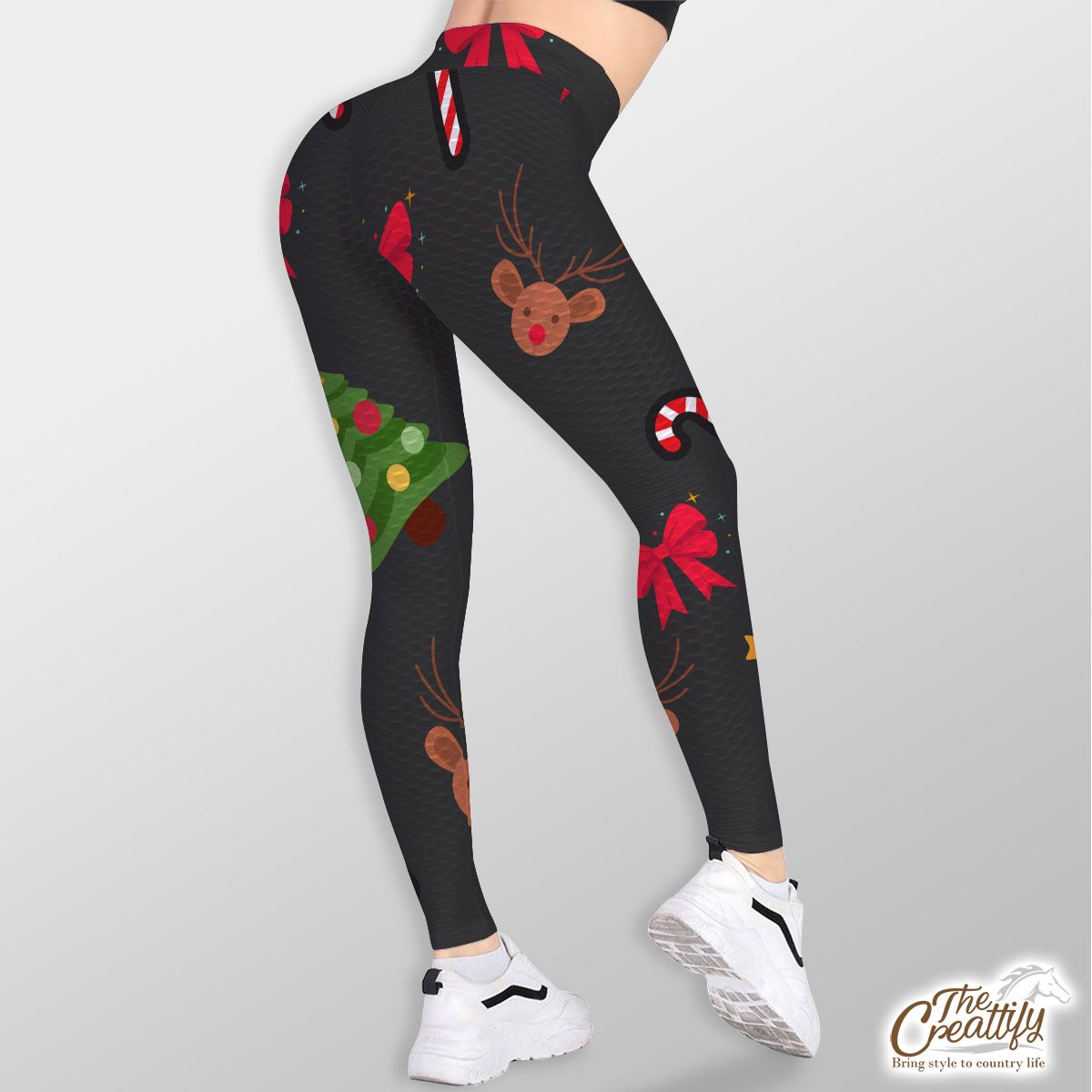 Christmas Tree, Candy Canes, Bow And Reindeer TikTok Leggings