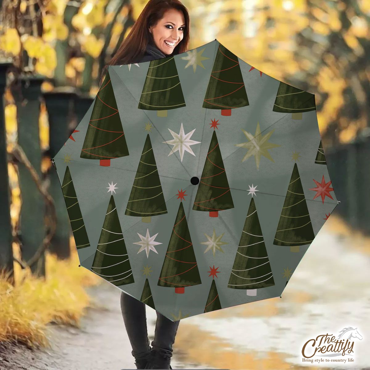 Christmas Tree, Pine Tree And Christmas Tree Star Umbrella