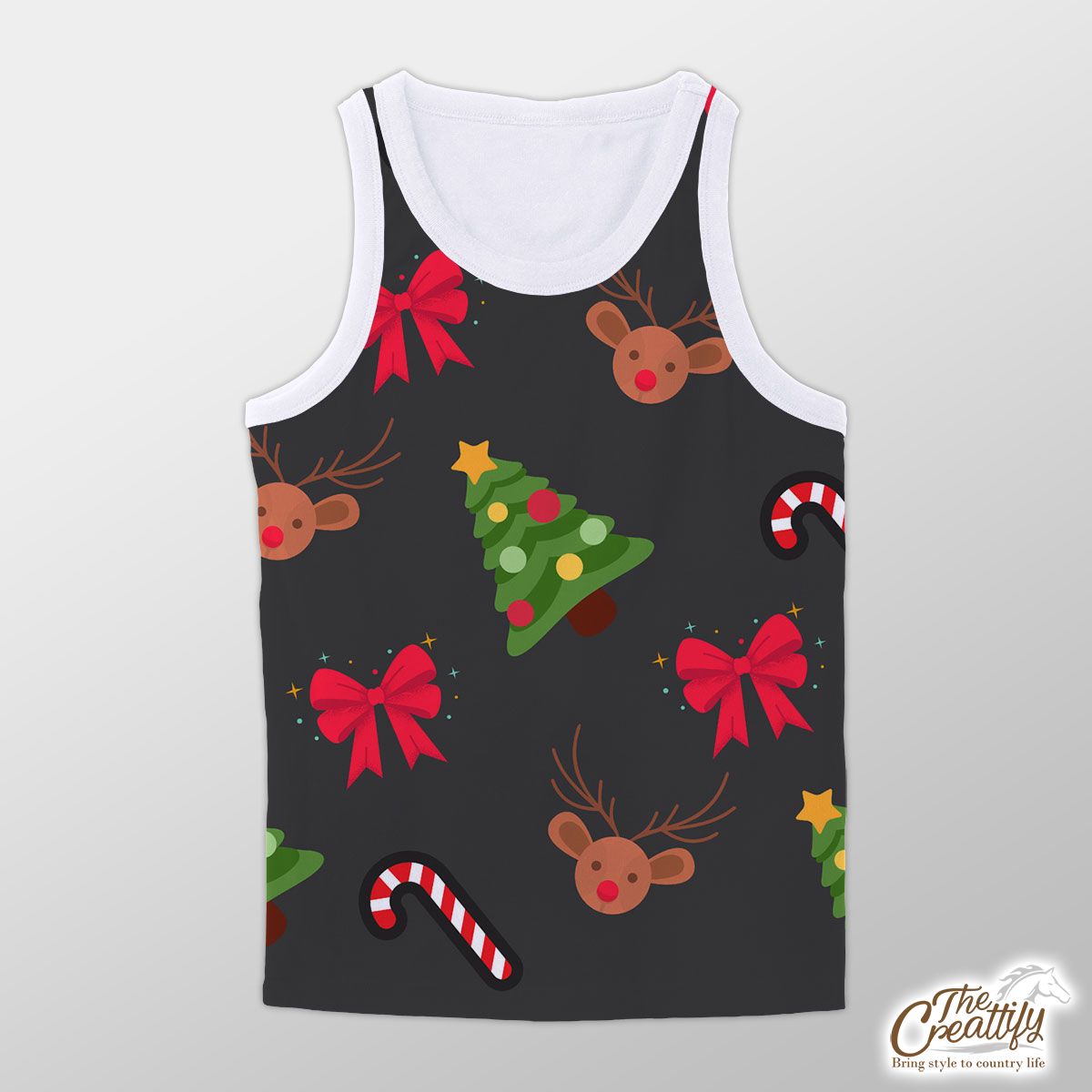 Christmas Tree, Candy Canes, Bow And Reindeer Unisex Tank Top