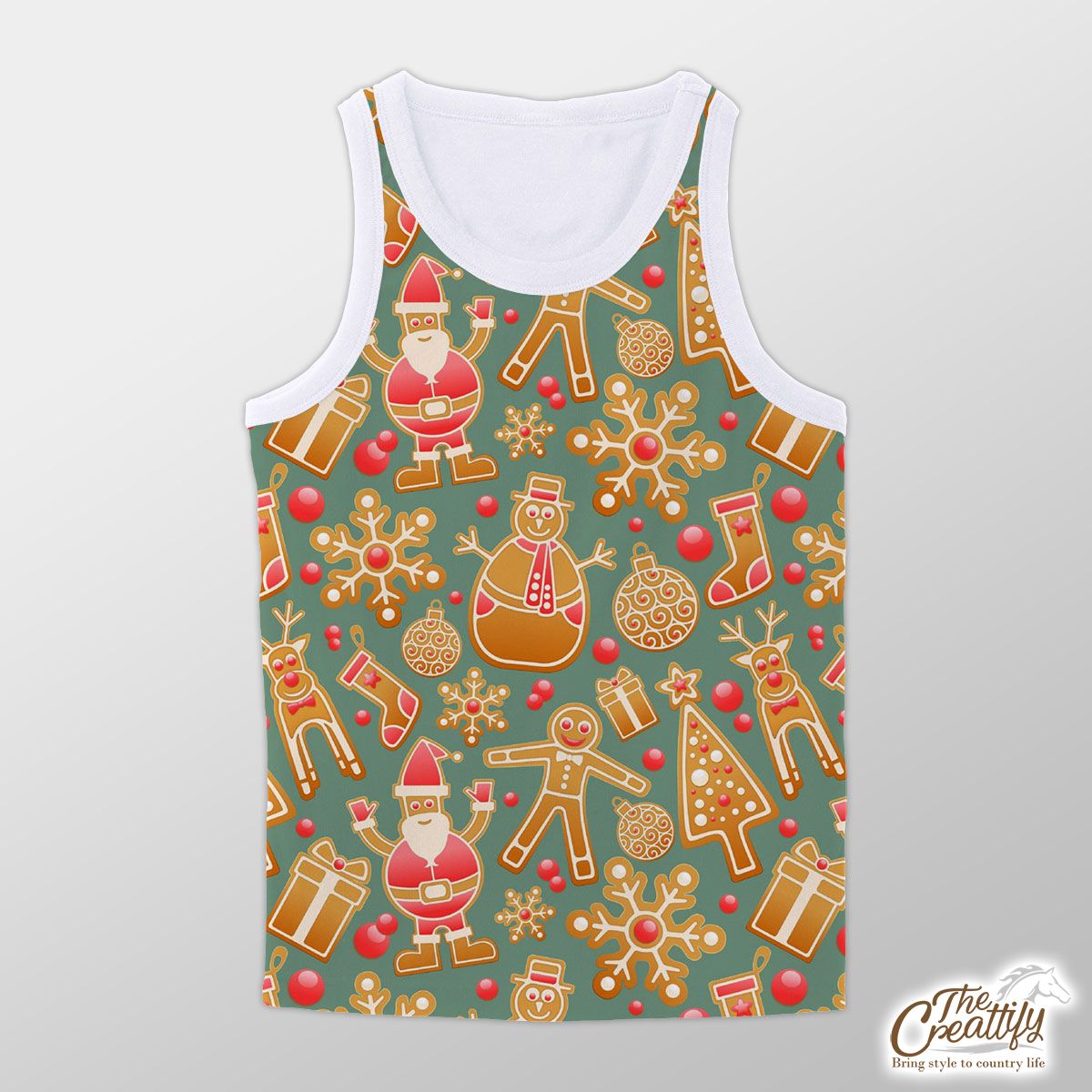 Gingerbread, Gingerbread Man, Gingerbread Christmas Tree, Santa Clause Unisex Tank Top