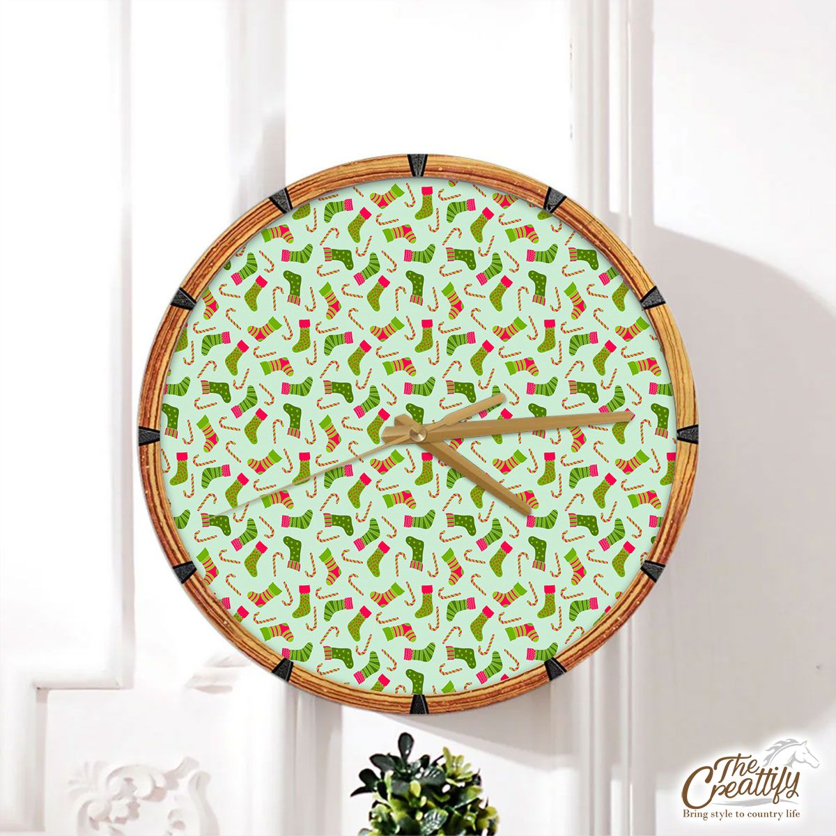 Christmas Socks, Colorful Socks And Candy Canes Wall Clock