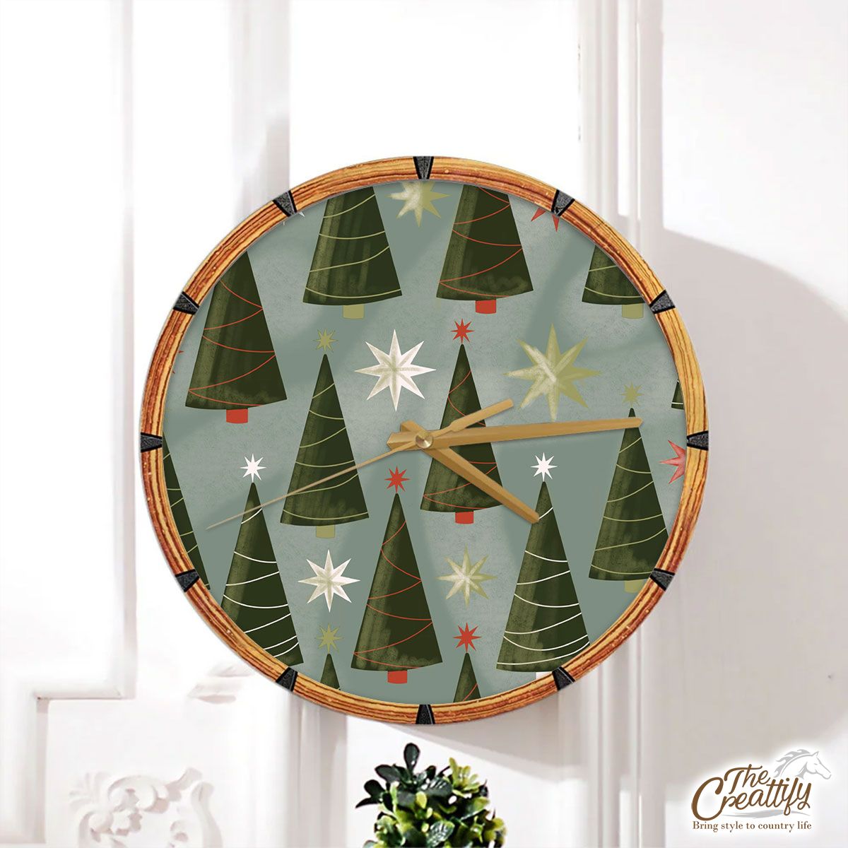 Christmas Tree, Pine Tree And Christmas Tree Star Wall Clock