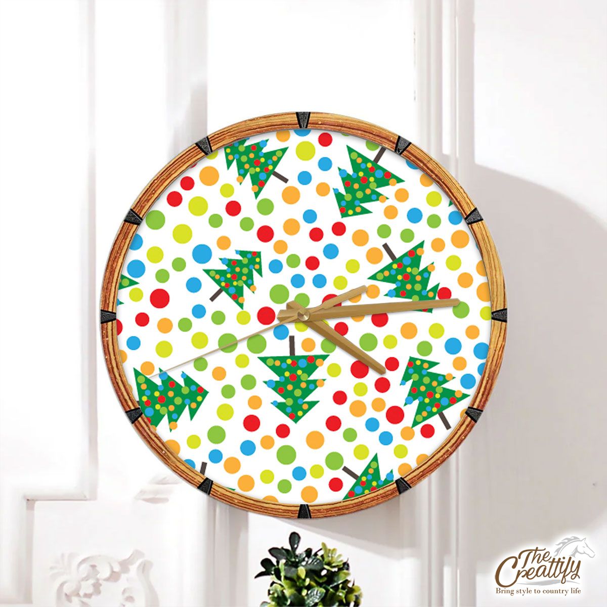 Christmas Tree, Pine Tree, Snowflake Colorful Wall Clock