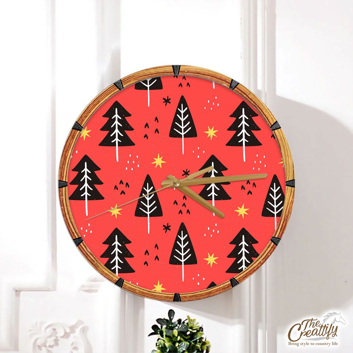 Pine Tree, Christmas Tree, Christmas Star, Snowflake Wall Clock