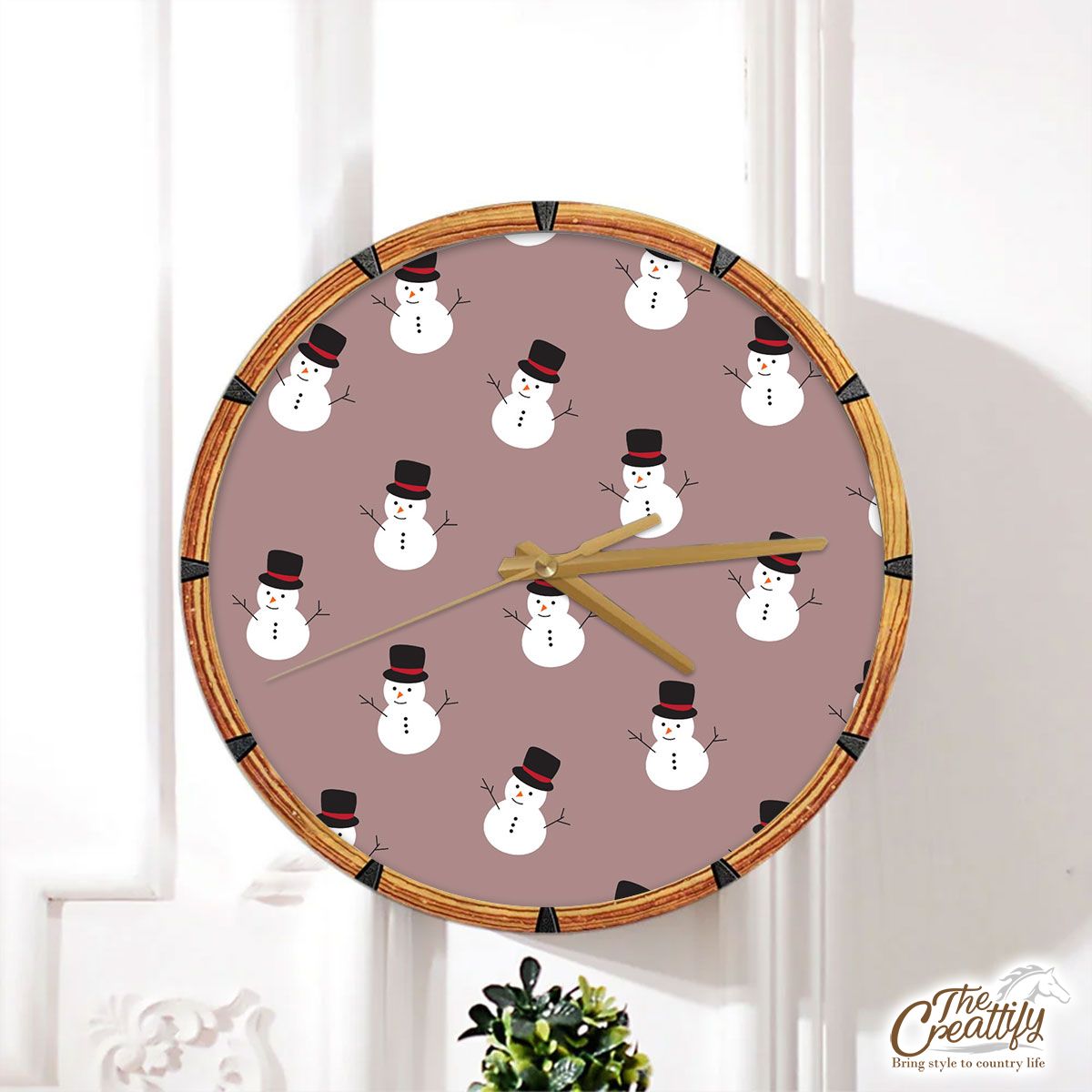 Snowman, Christmas Snowman, Snowman Hat on Light Color Wall Clock