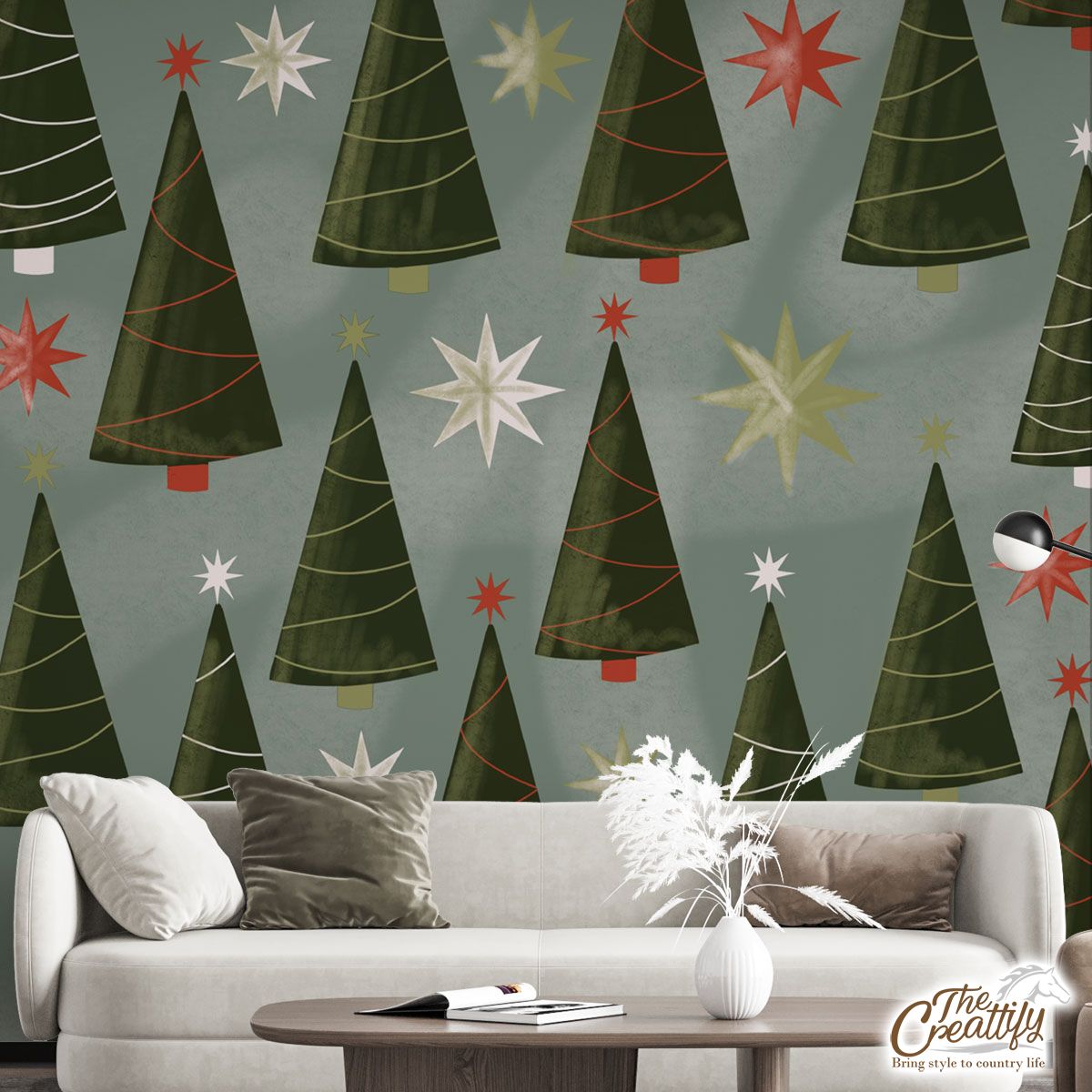 Christmas Tree, Pine Tree And Christmas Tree Star Wall Mural