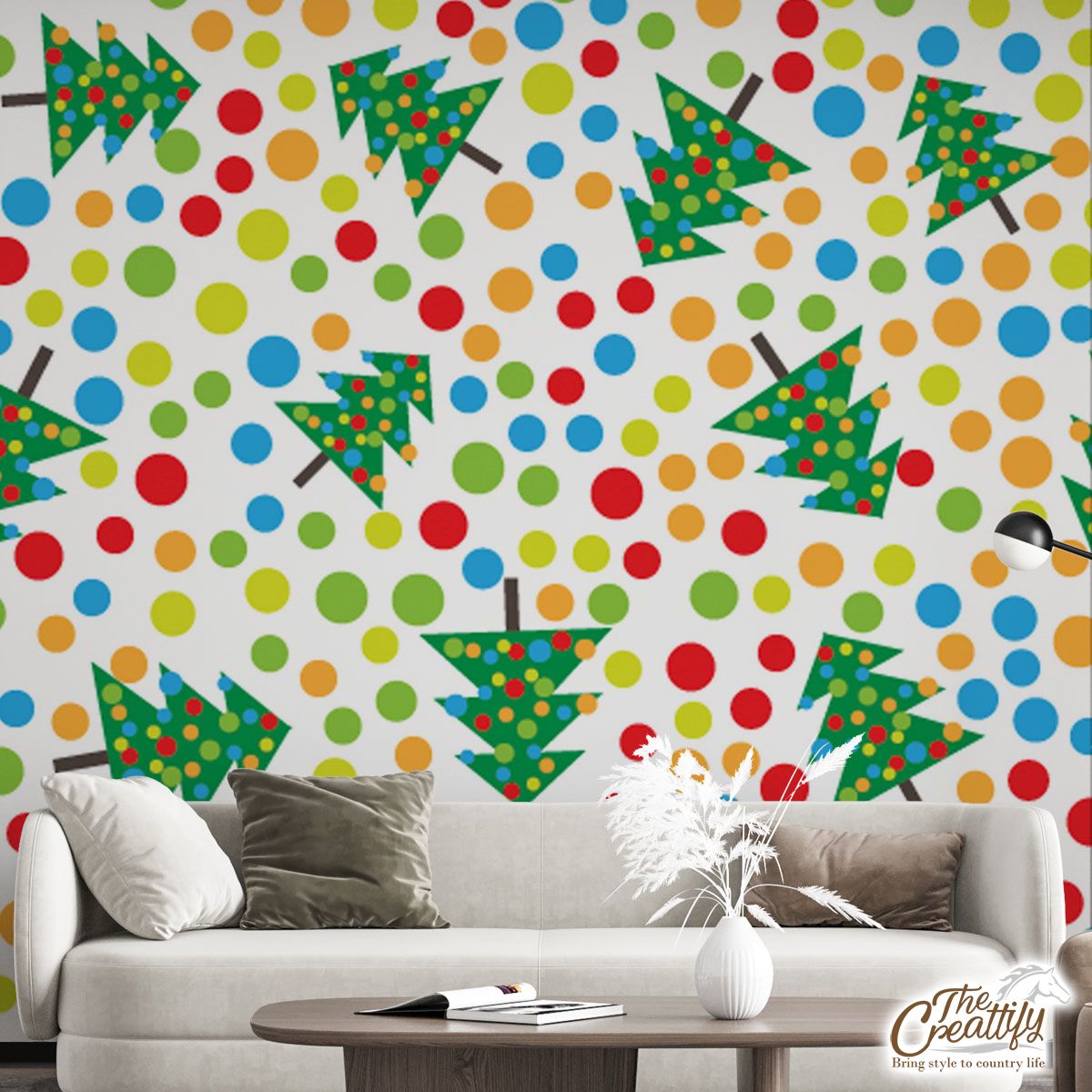 Christmas Tree, Pine Tree, Snowflake Colorful Wall Mural