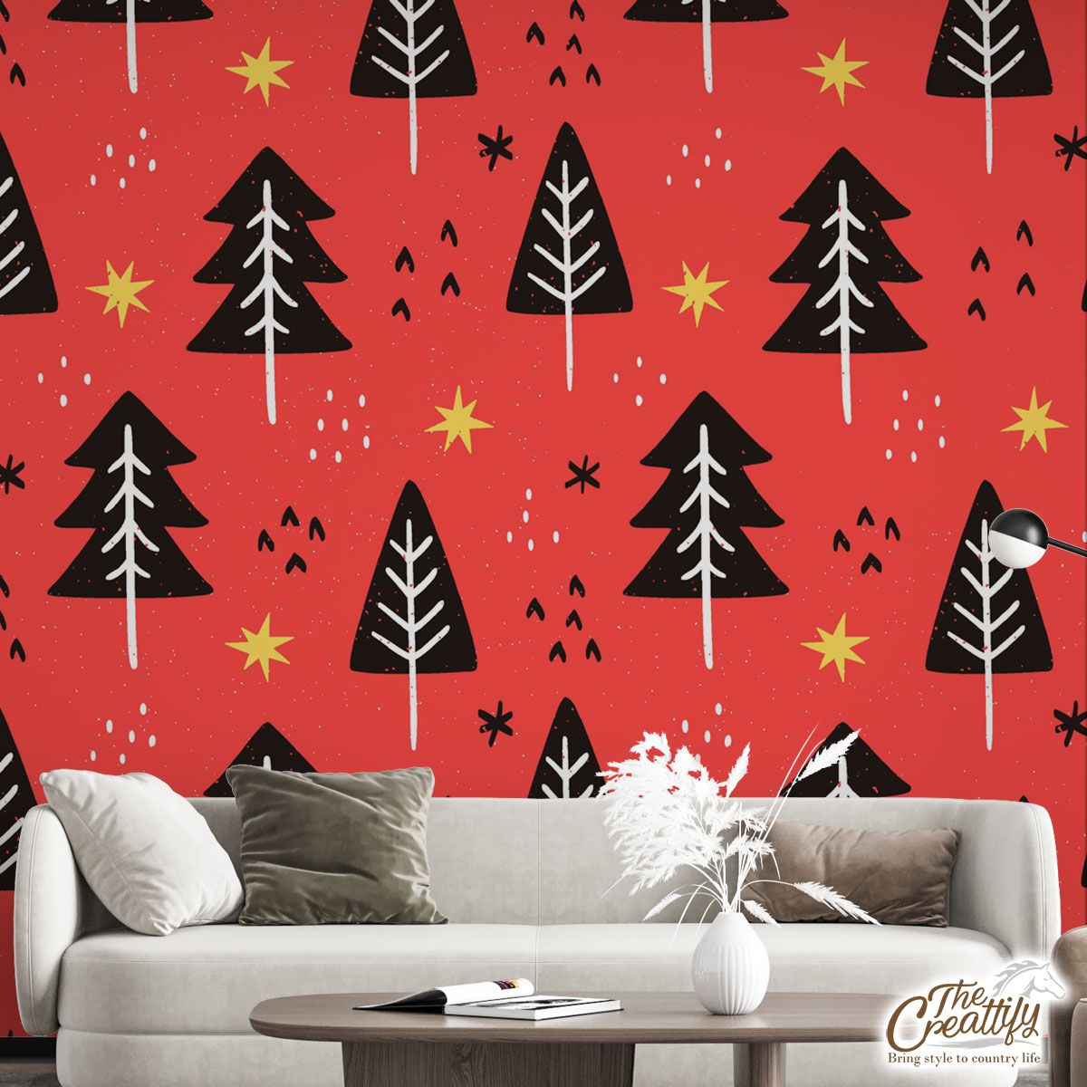 Pine Tree, Christmas Tree, Christmas Star, Snowflake Wall Mural