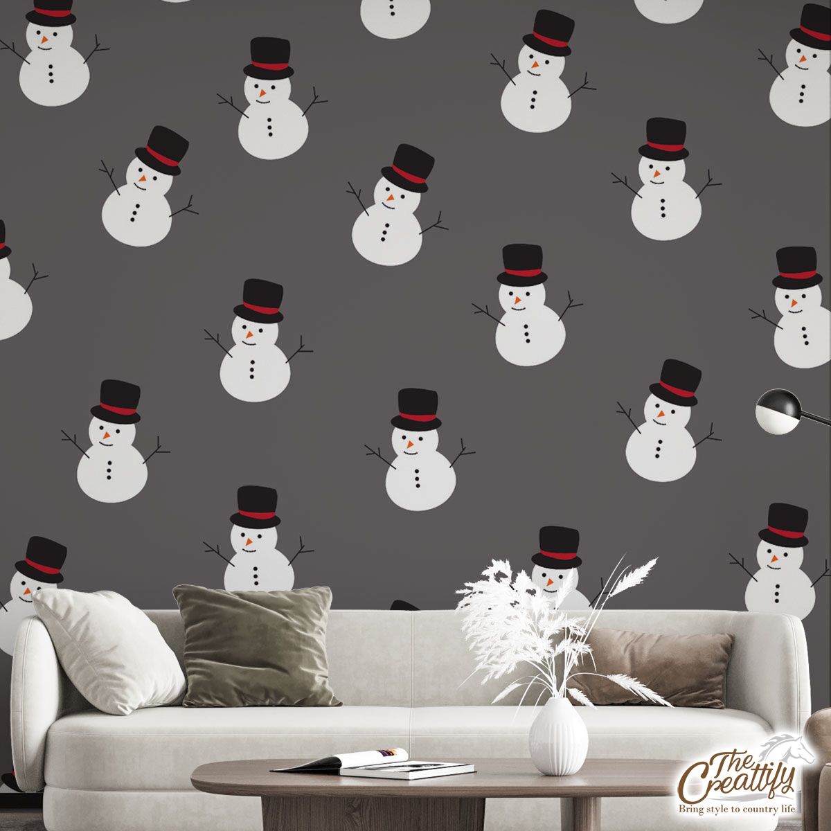 Snowman, Christmas Snowman, Snowman Hat on Dark Color Wall Mural
