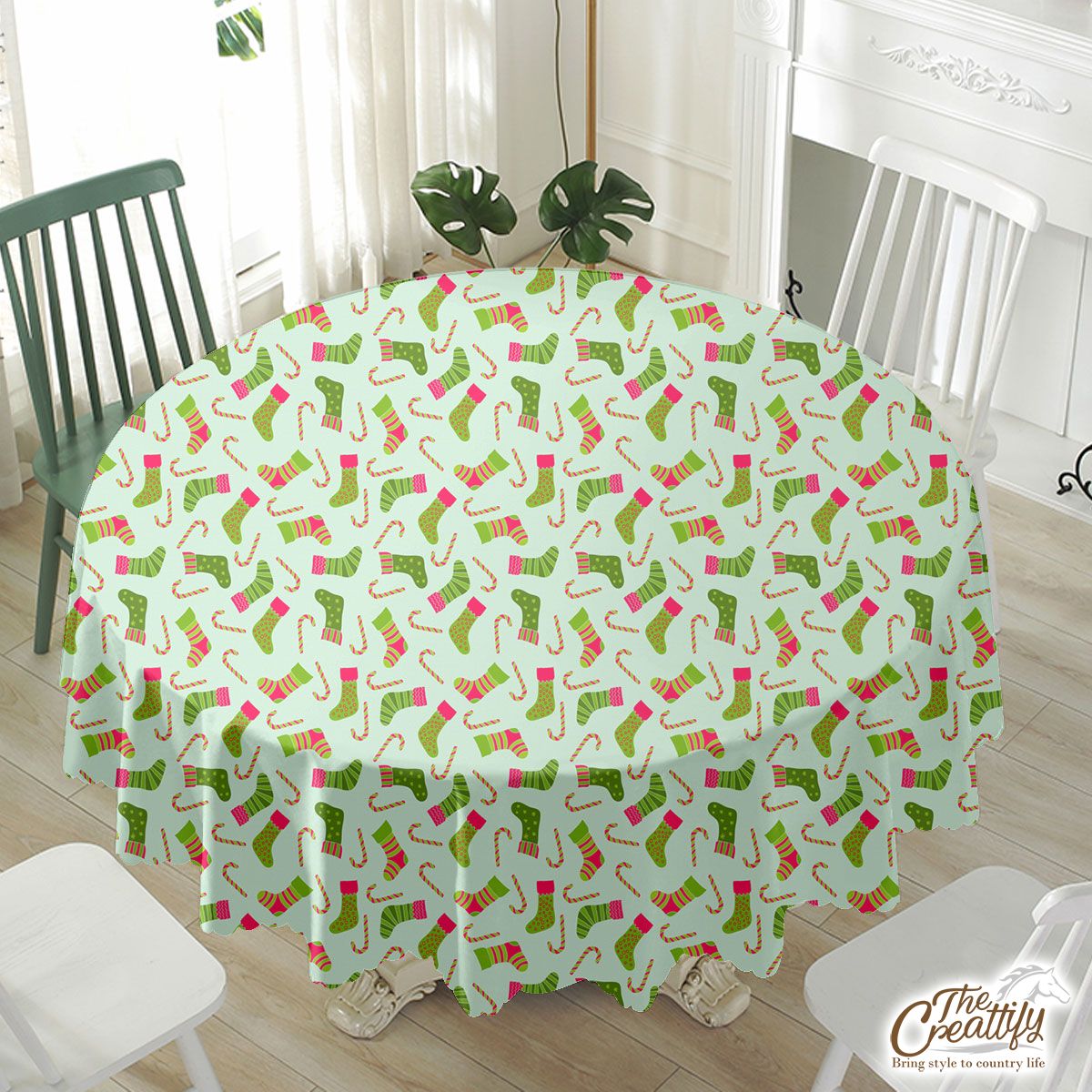 Christmas Socks, Colorful Socks And Candy Canes Waterproof Tablecloth