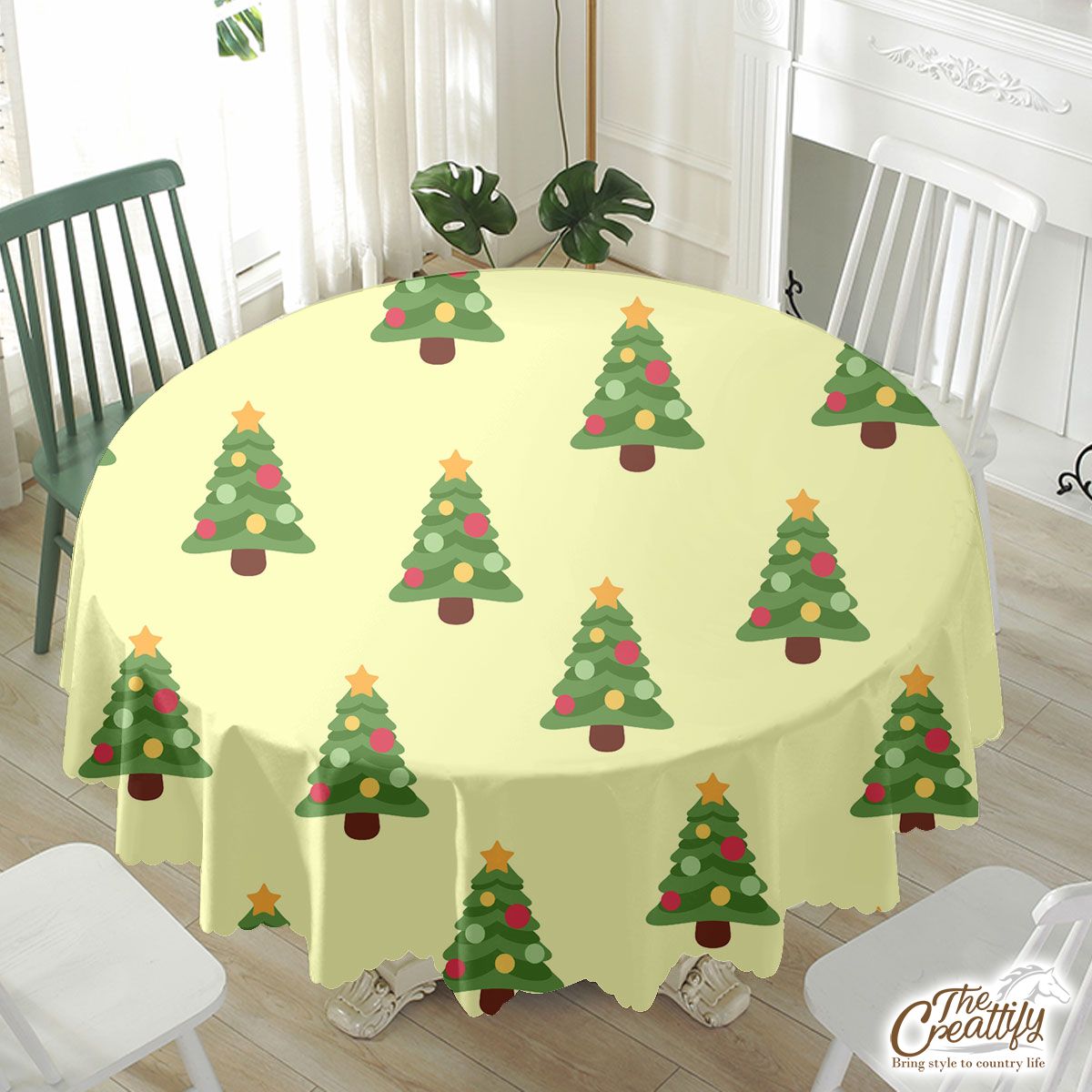 Christmas Tree, Pine Tree, Christmas Balls Waterproof Tablecloth