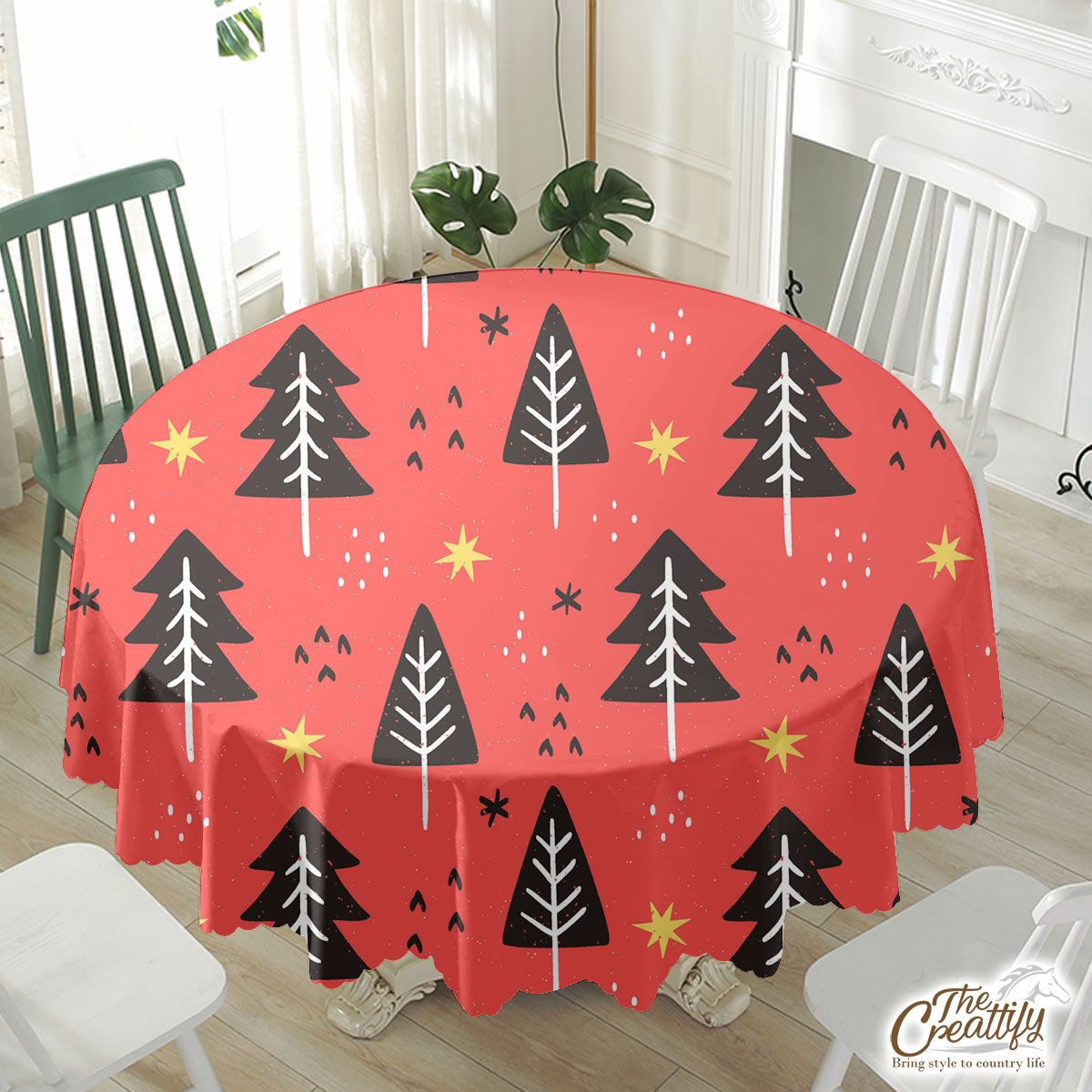 Pine Tree, Christmas Tree, Christmas Star, Snowflake Waterproof Tablecloth