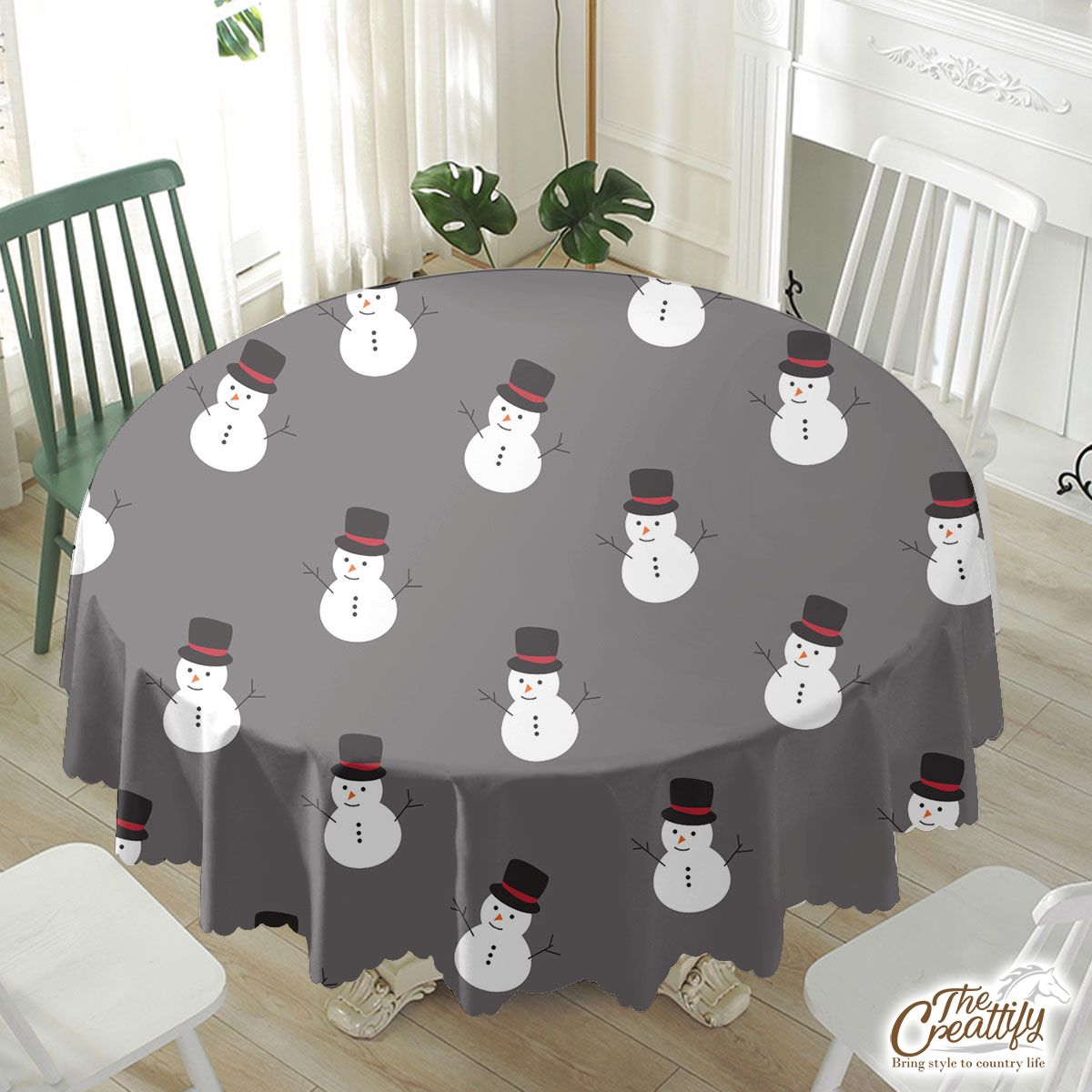 Snowman, Christmas Snowman, Snowman Hat on Dark Color Waterproof Tablecloth
