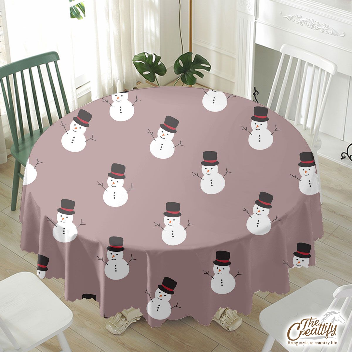 Snowman, Christmas Snowman, Snowman Hat on Light Color Waterproof Tablecloth