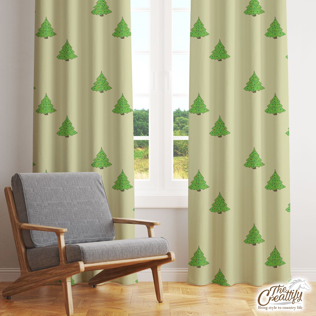 Christmas Tree, Pine Tree, Christmas Pattern Window Curtain
