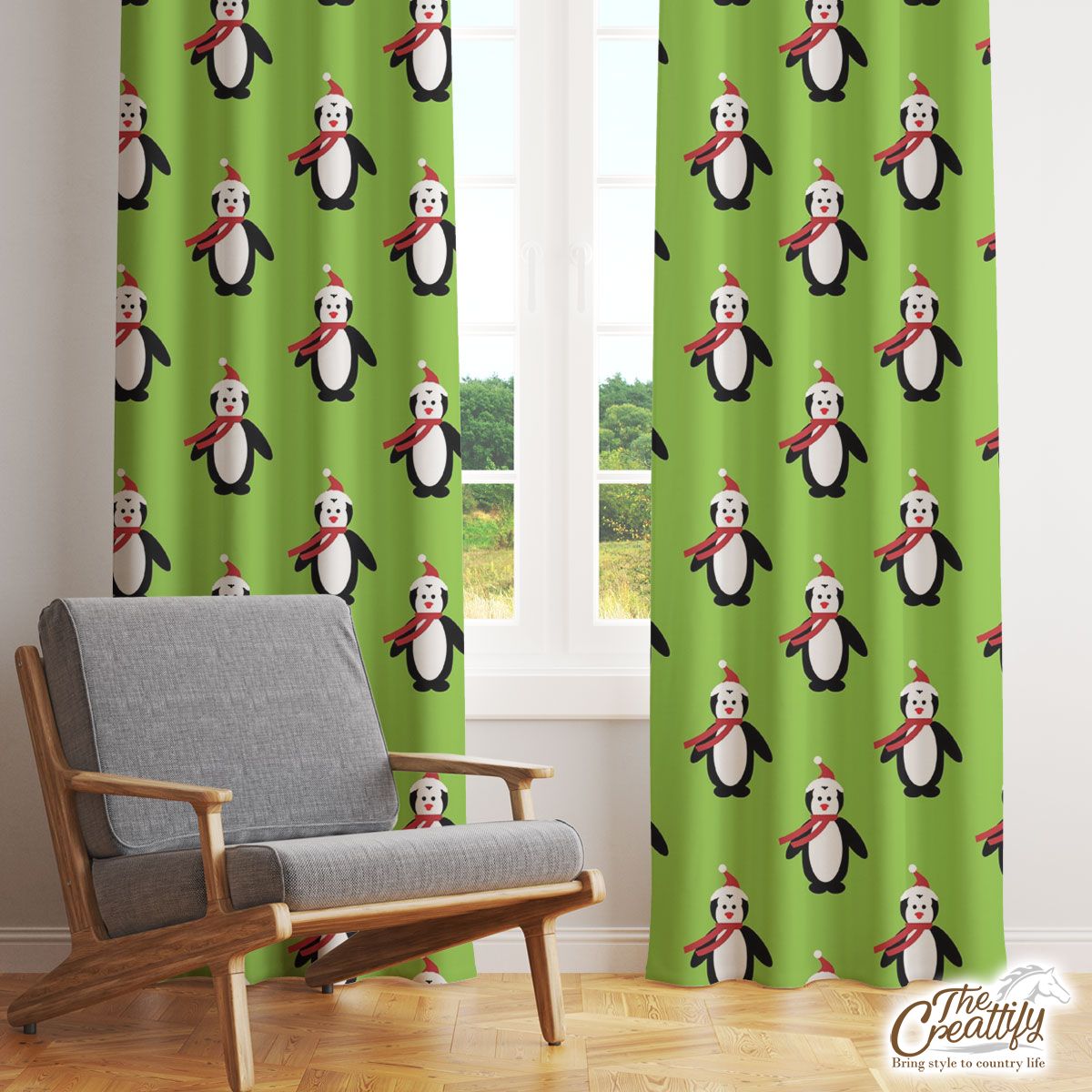 Penguin, Christmas Penguin. Cute Penguin Window Curtain