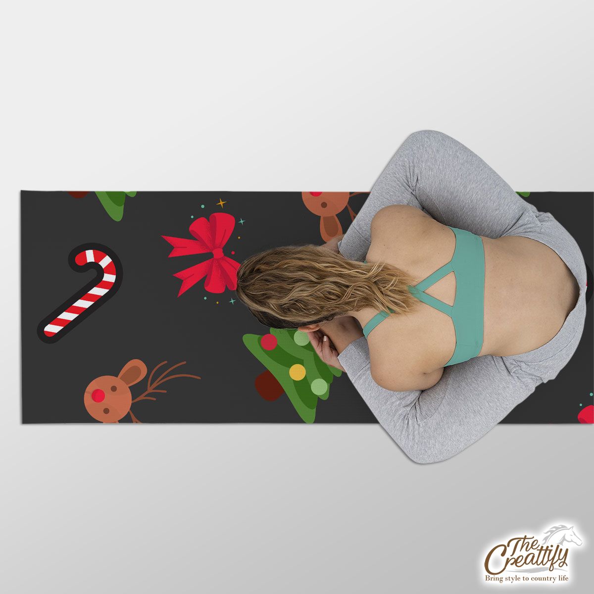 Christmas Tree, Candy Canes, Bow And Reindeer Yoga Mat