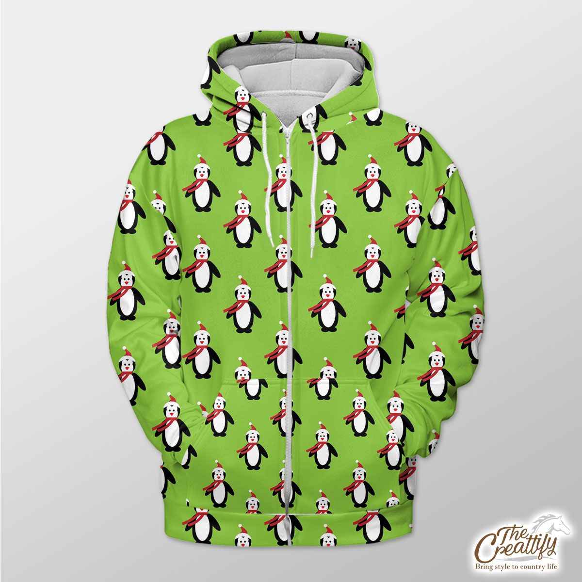 Penguin, Christmas Penguin. Cute Penguin Zip Hoodie