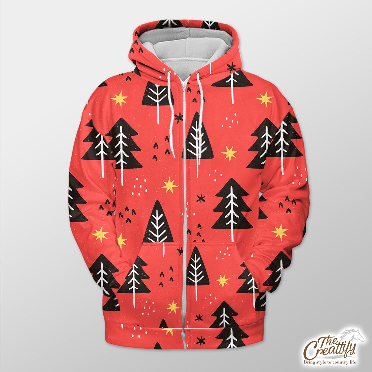 Pine Tree, Christmas Tree, Christmas Star, Snowflake Zip Hoodie