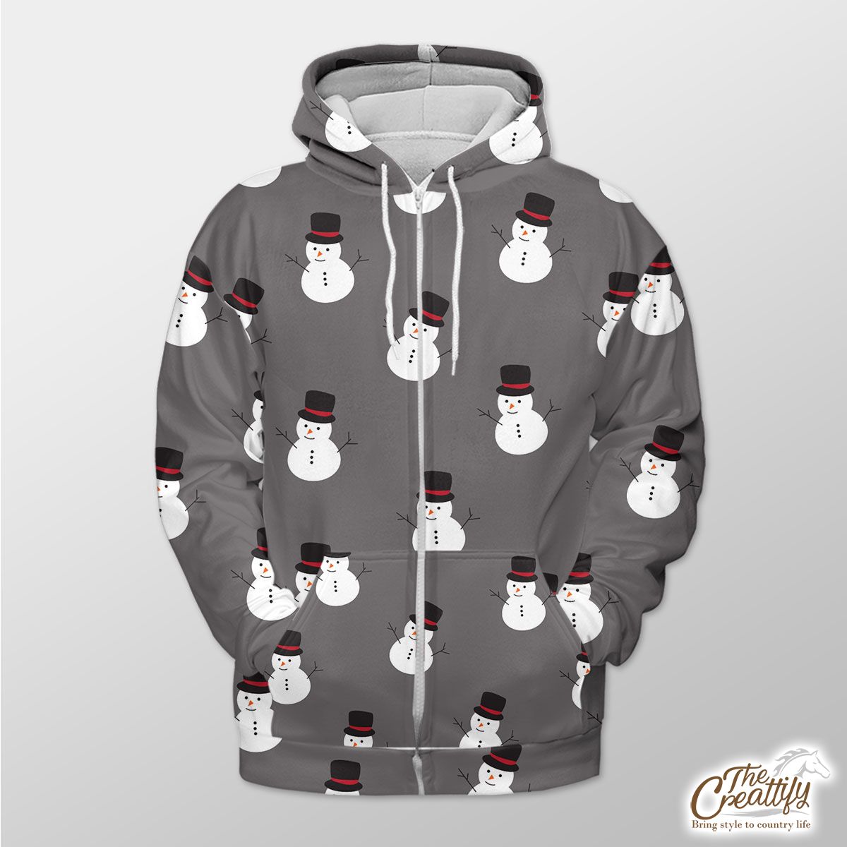 Snowman, Christmas Snowman, Snowman Hat on Dark Color Zip Hoodie