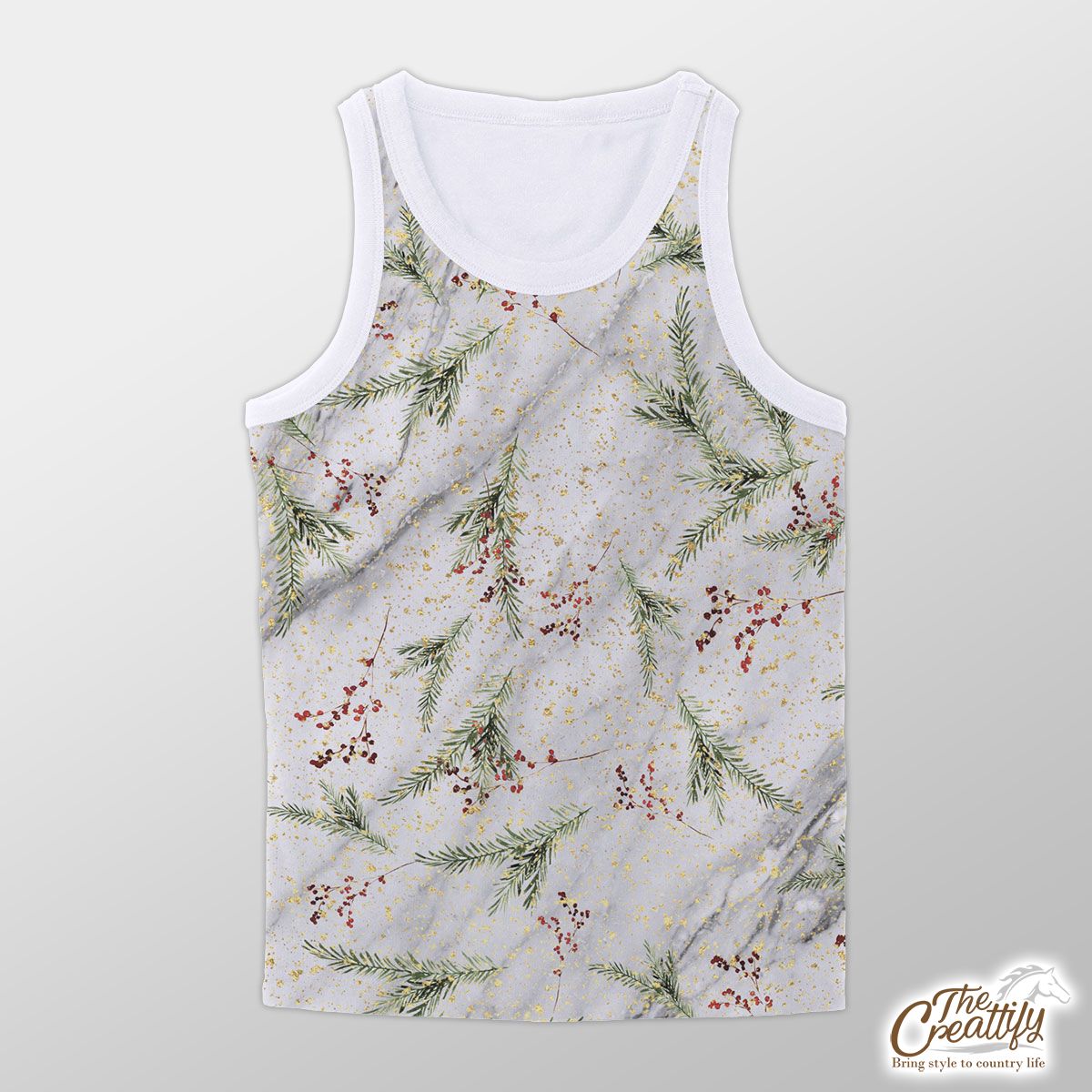 Red Berries With Pine Twig Pattern Unisex Tank Top