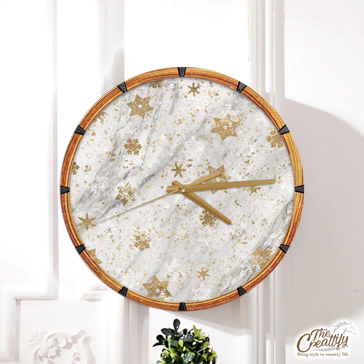 Christmas Star Marble Background Wall Clock